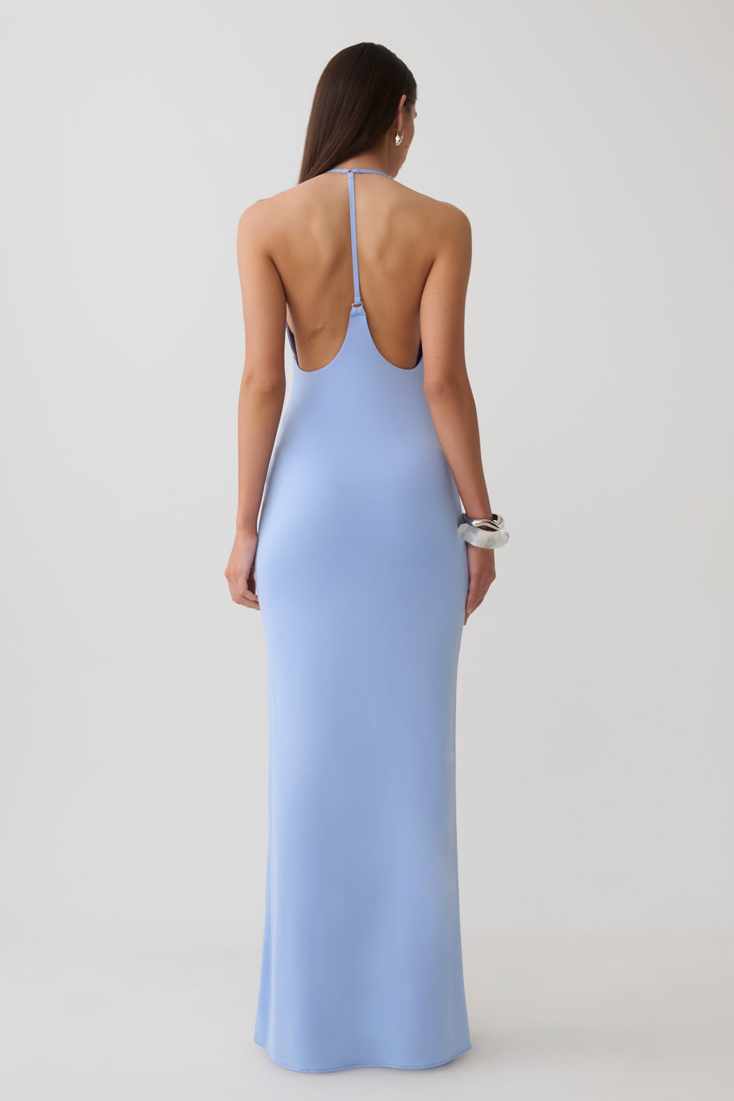 Hana Slinky Plunge Maxi Dress - Sea Blue