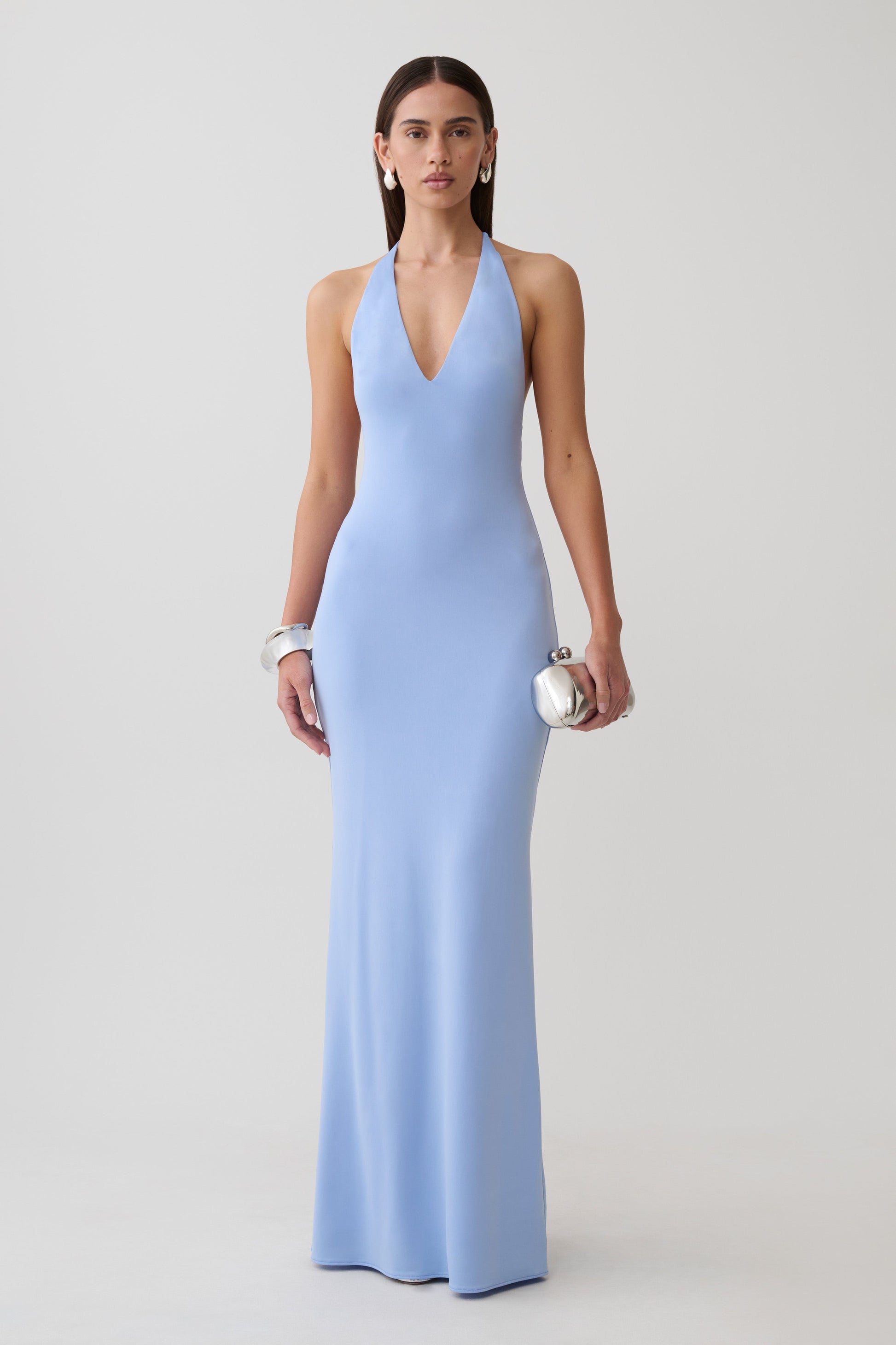 Hana Slinky Plunge Maxi Dress - Sea Blue #7