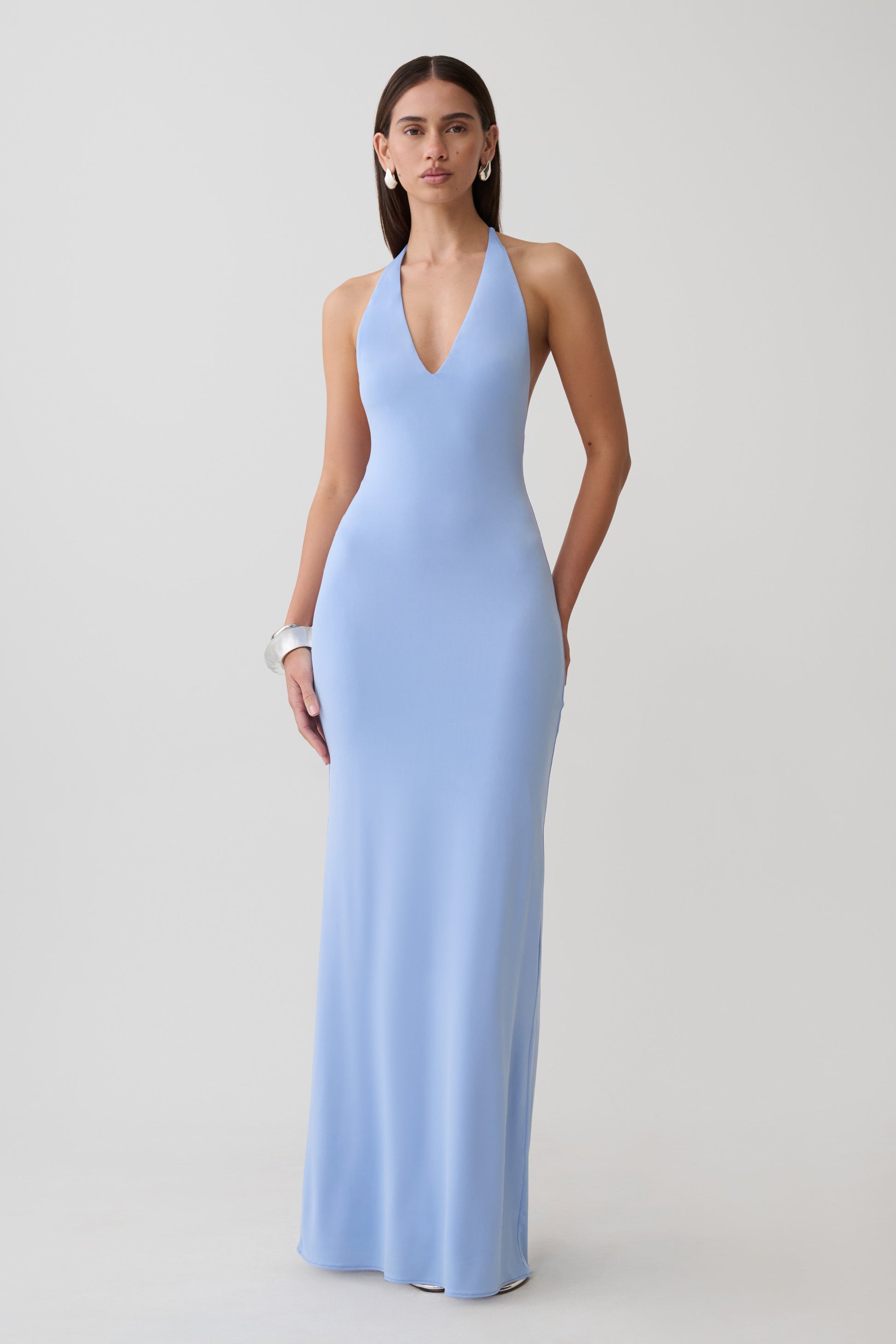 Hana Slinky Plunge Maxi Dress - Sea Blue #2