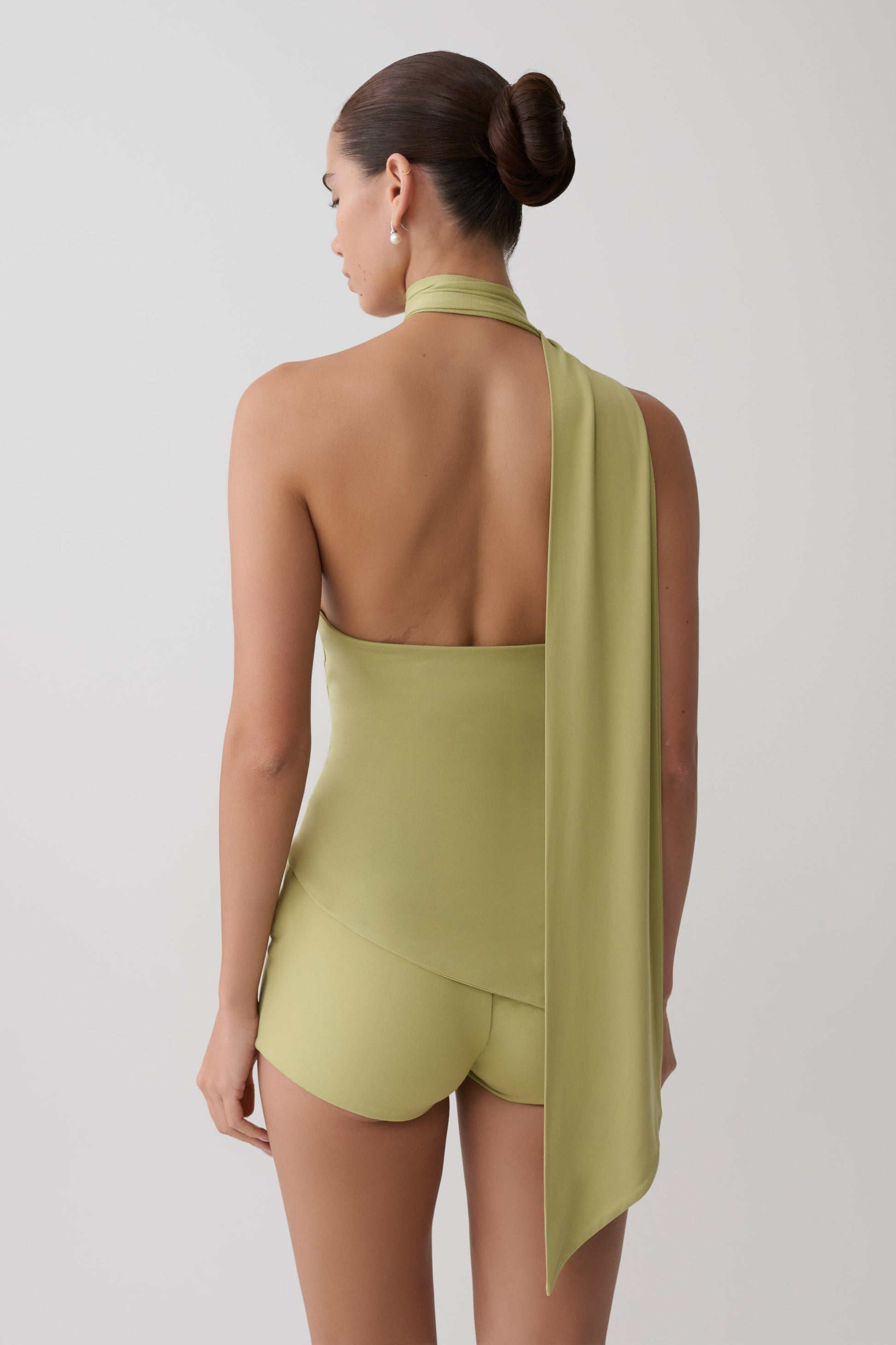 Jemma One Shoulder Tie Top - Apple Sage #2