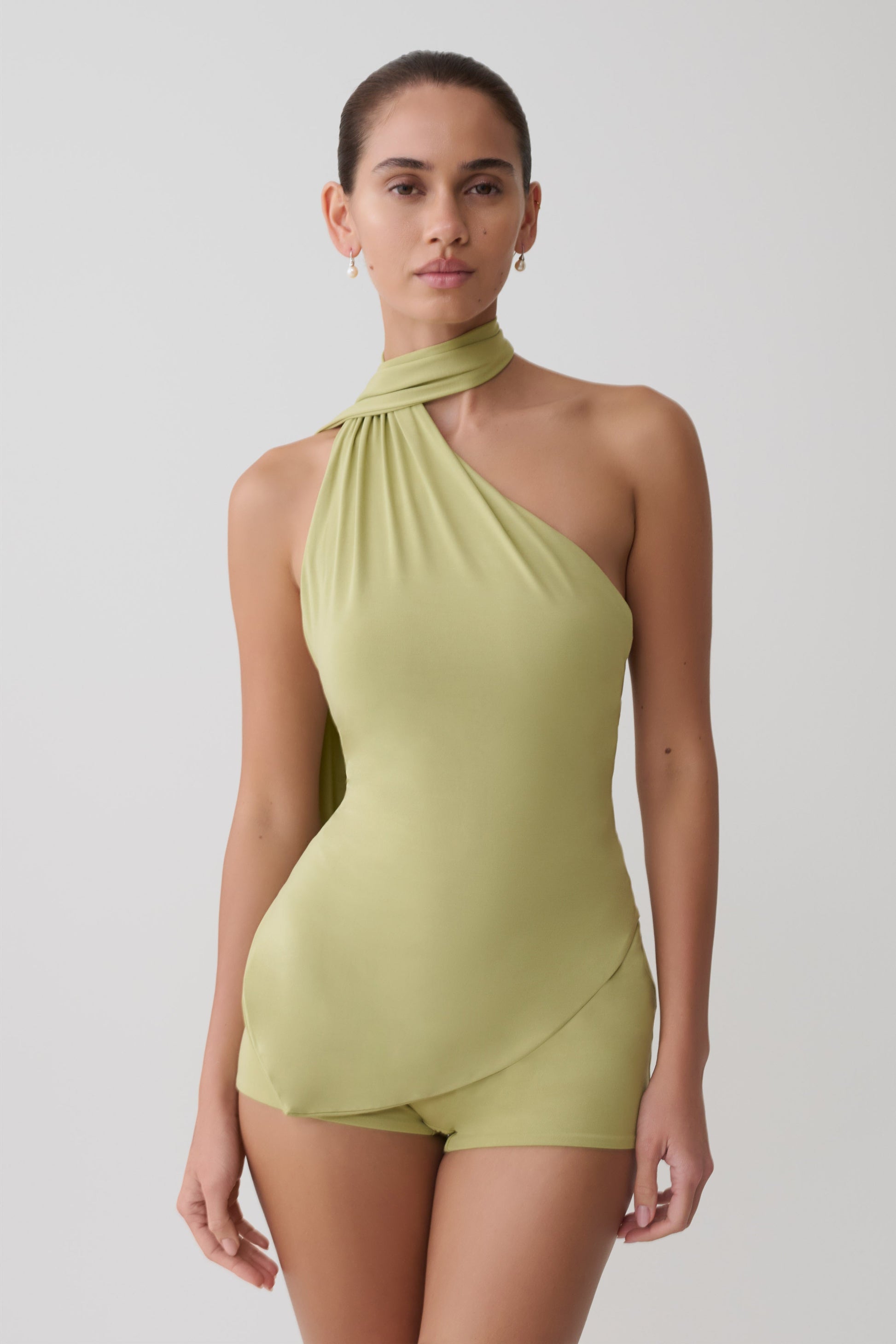 Jemma One Shoulder Tie Top - Apple Sage #3