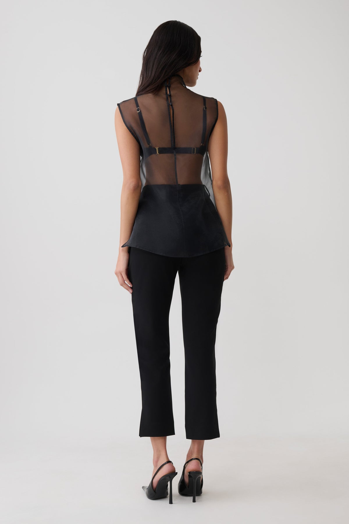 Lillian High Neck Sheer Sleeveless Top - Black #2