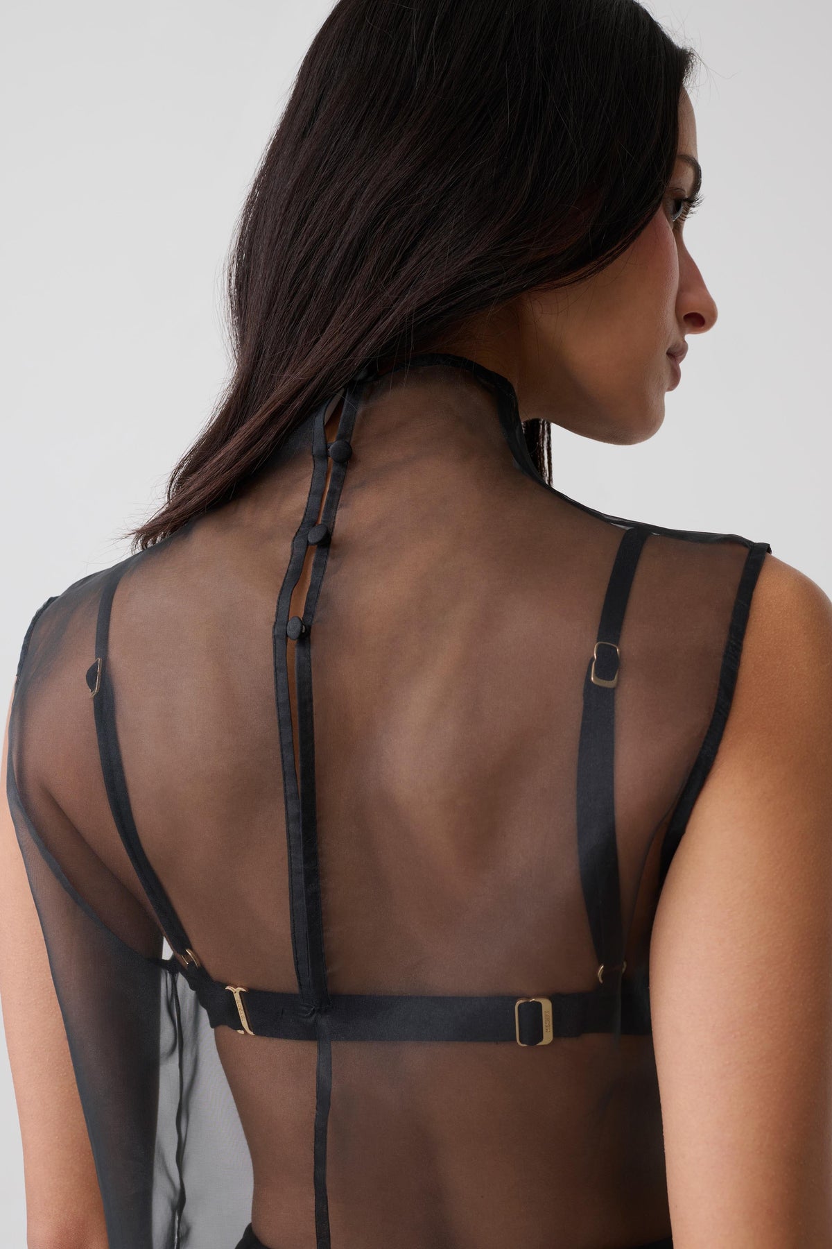 Lillian High Neck Sheer Sleeveless Top - Black #4