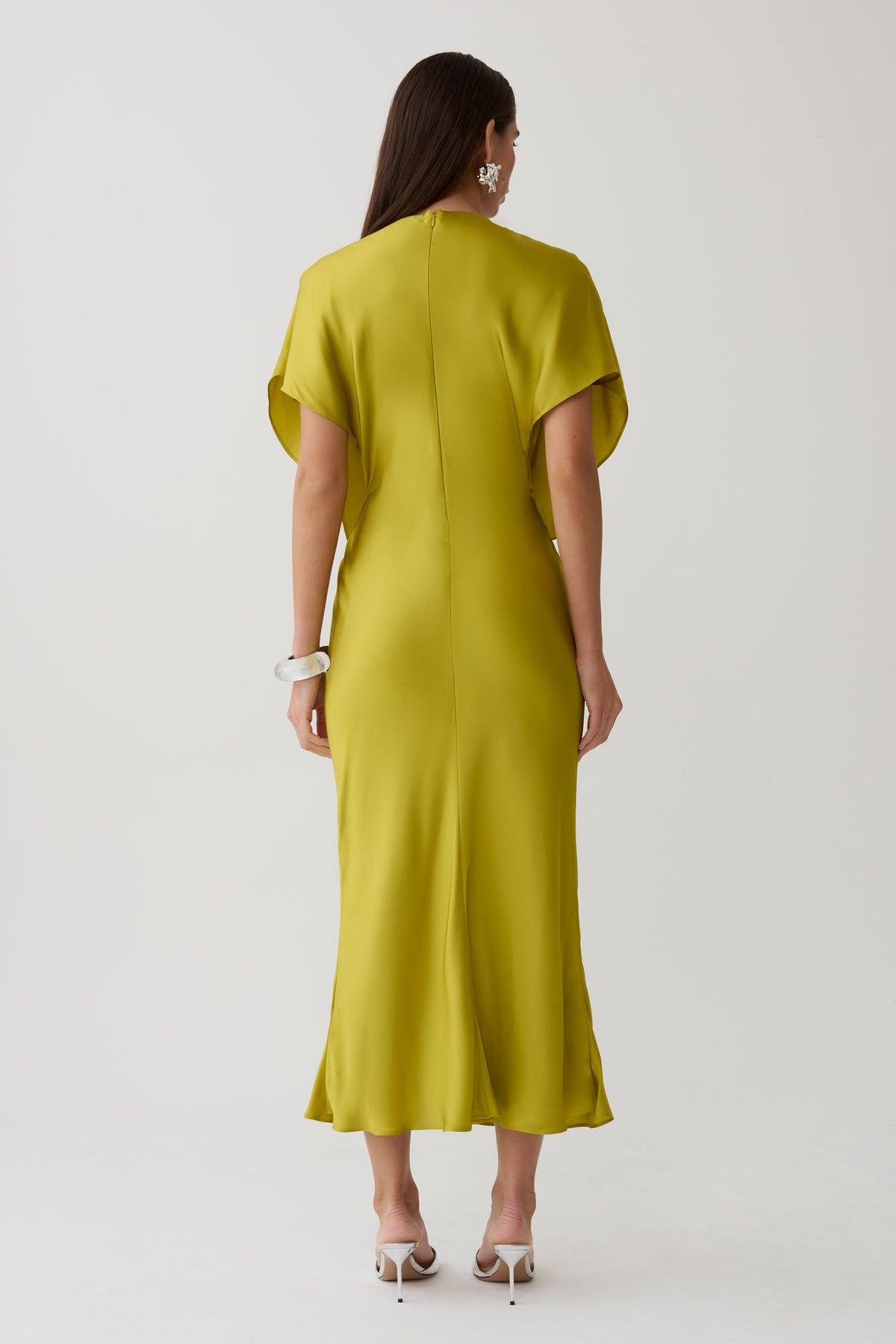 Mona Cut Out Satin Midi Dress - Chartreuse #4