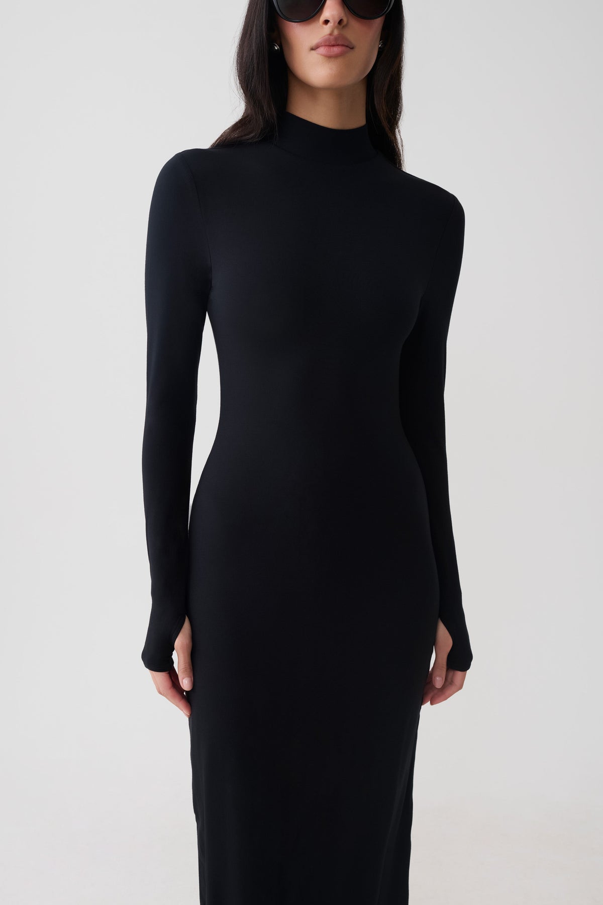 Noelle Longsleeve Roll Neck Midi Dress - Black