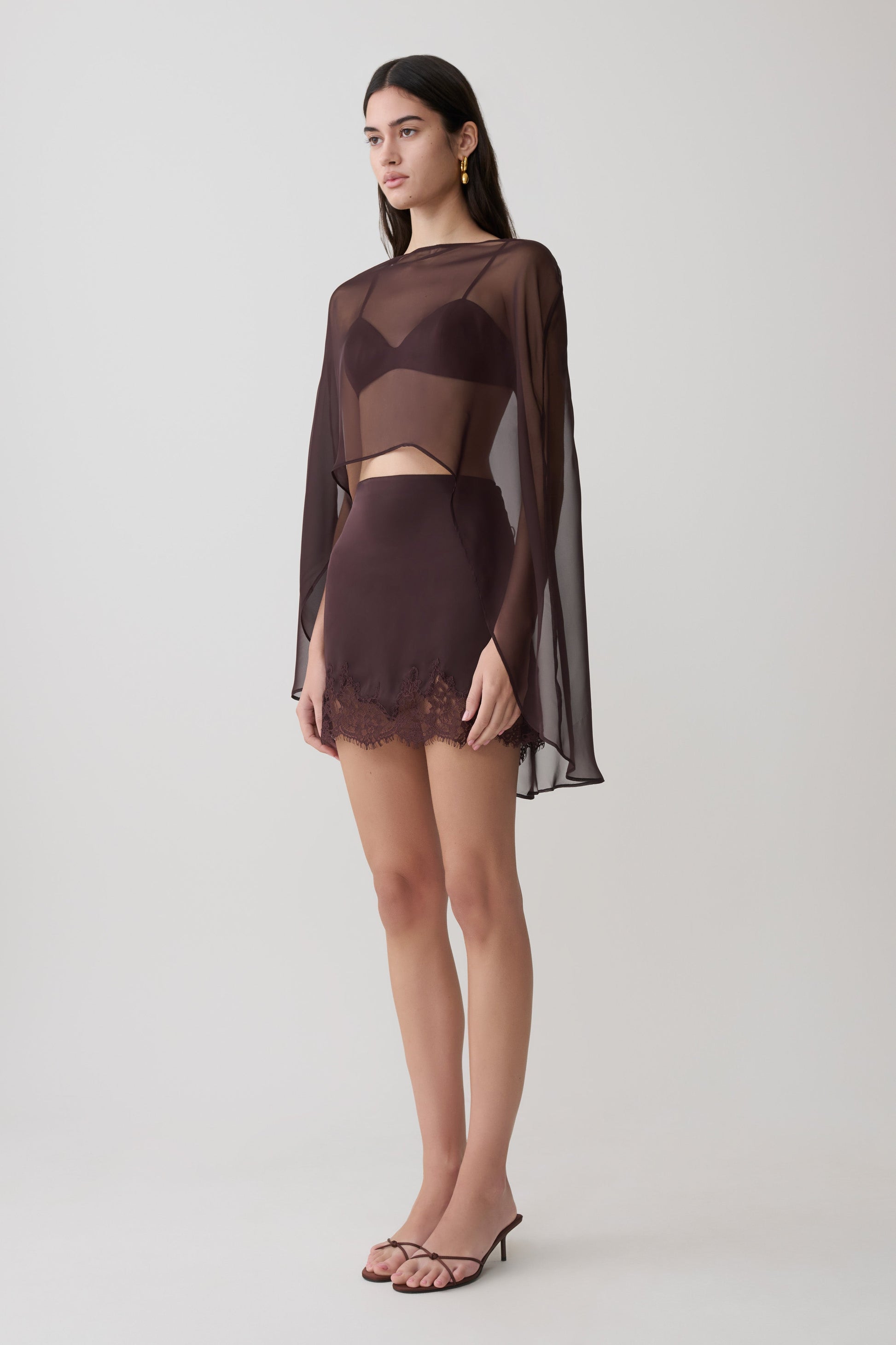 Nina Lace And Satin Mini Skirt - Chocolate #5