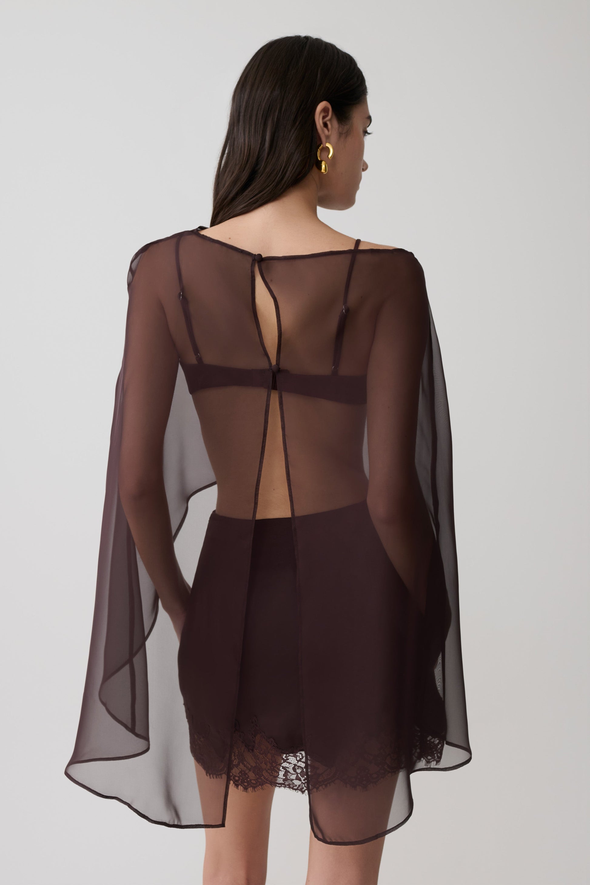 Kirstine Bralette With Chiffon Cape - Chocolate #2