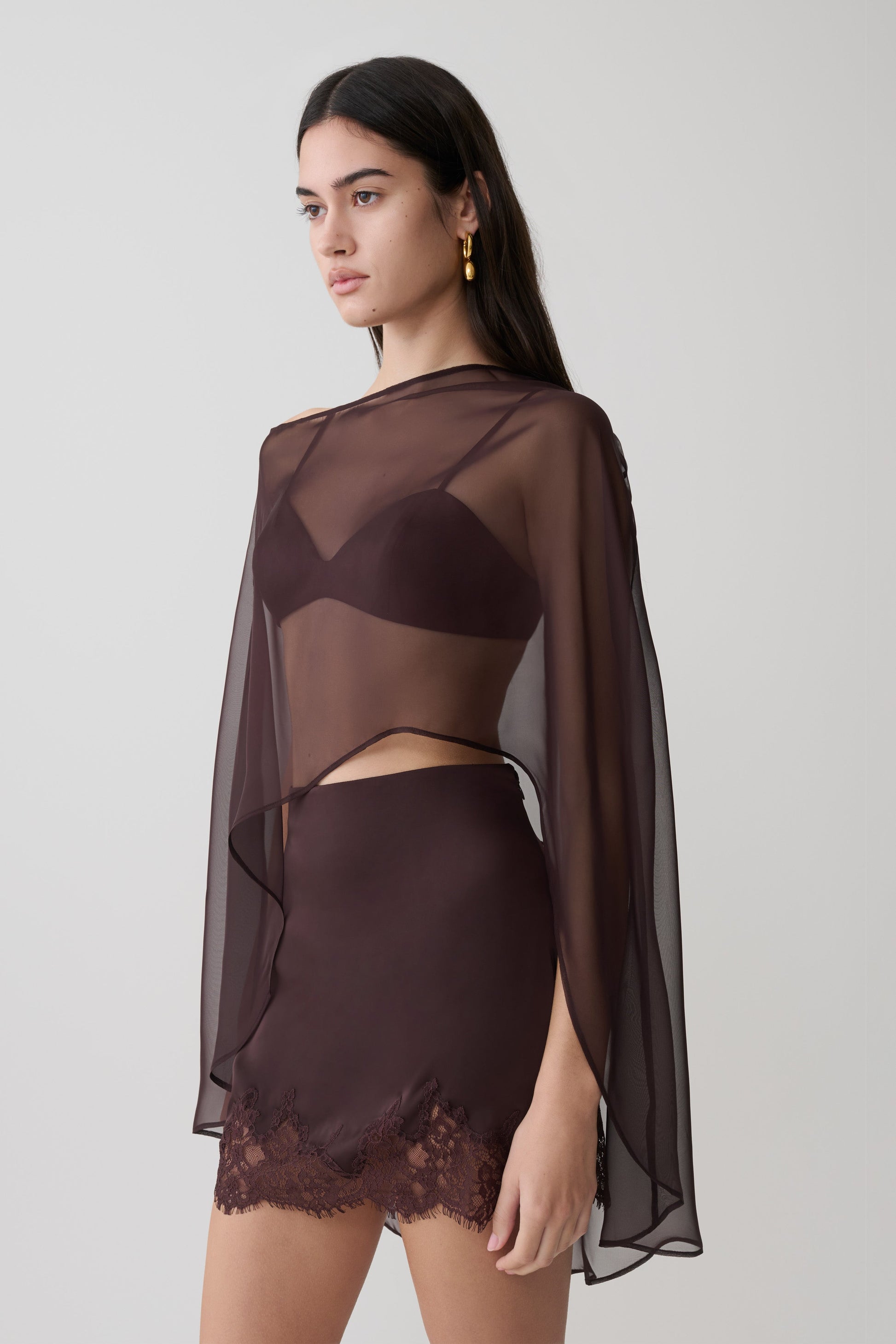 Kirstine Bralette With Chiffon Cape - Chocolate #4