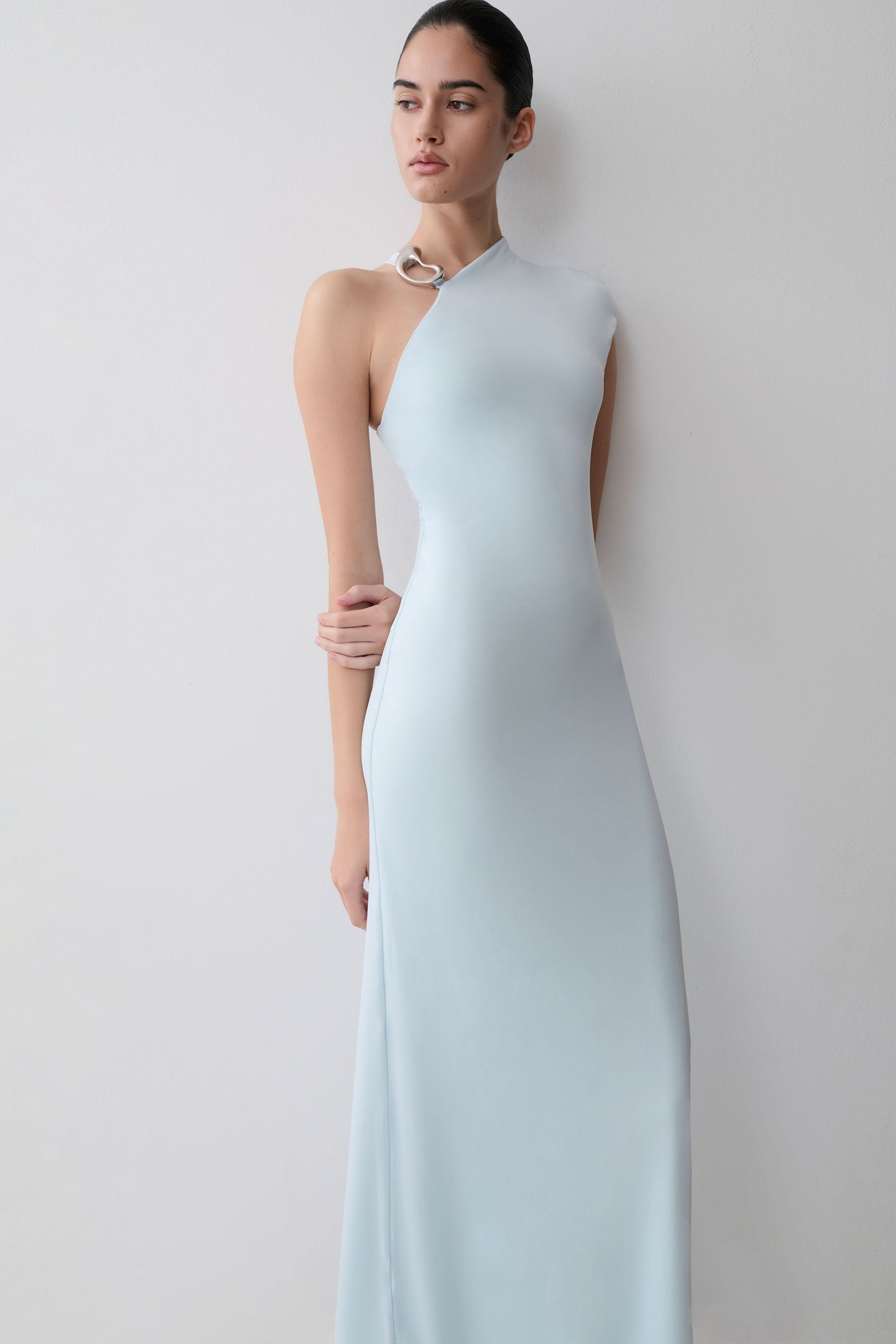 Oden Slinky Maxi Dress With Hardware - Sky Blue