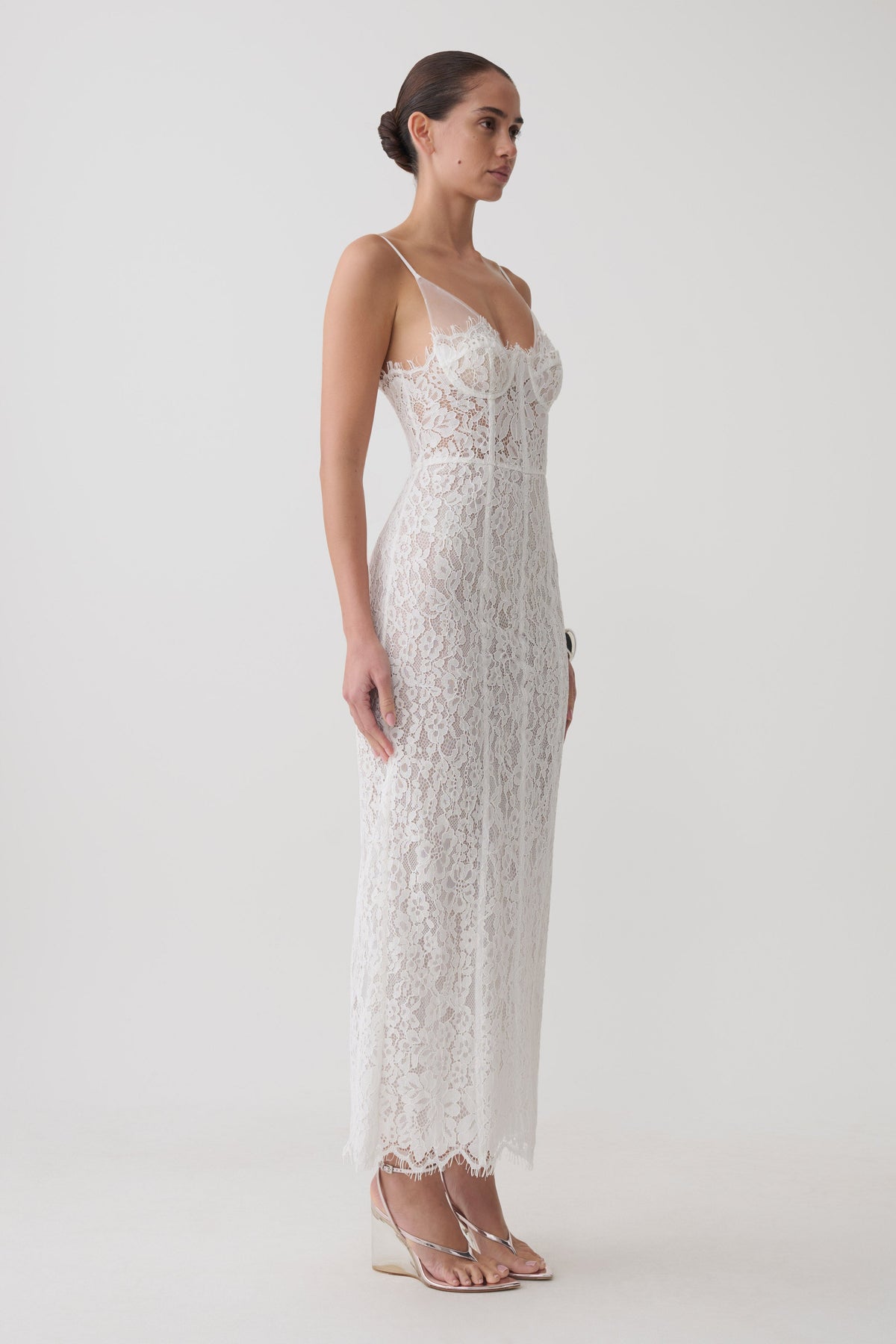 Ottilie Lace And Mesh Midi Dress - White #4