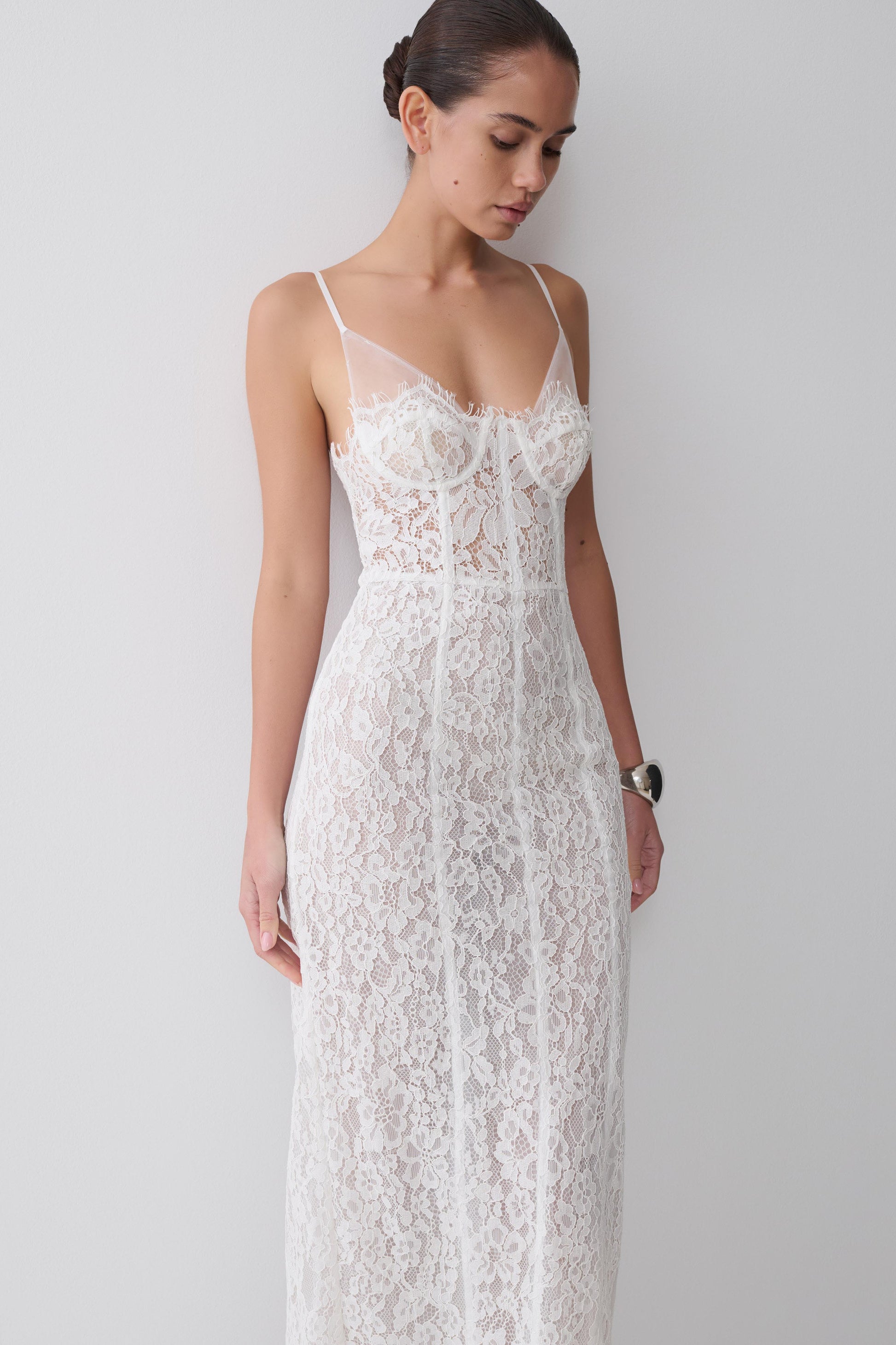 Ottilie Lace And Mesh Midi Dress - White #3