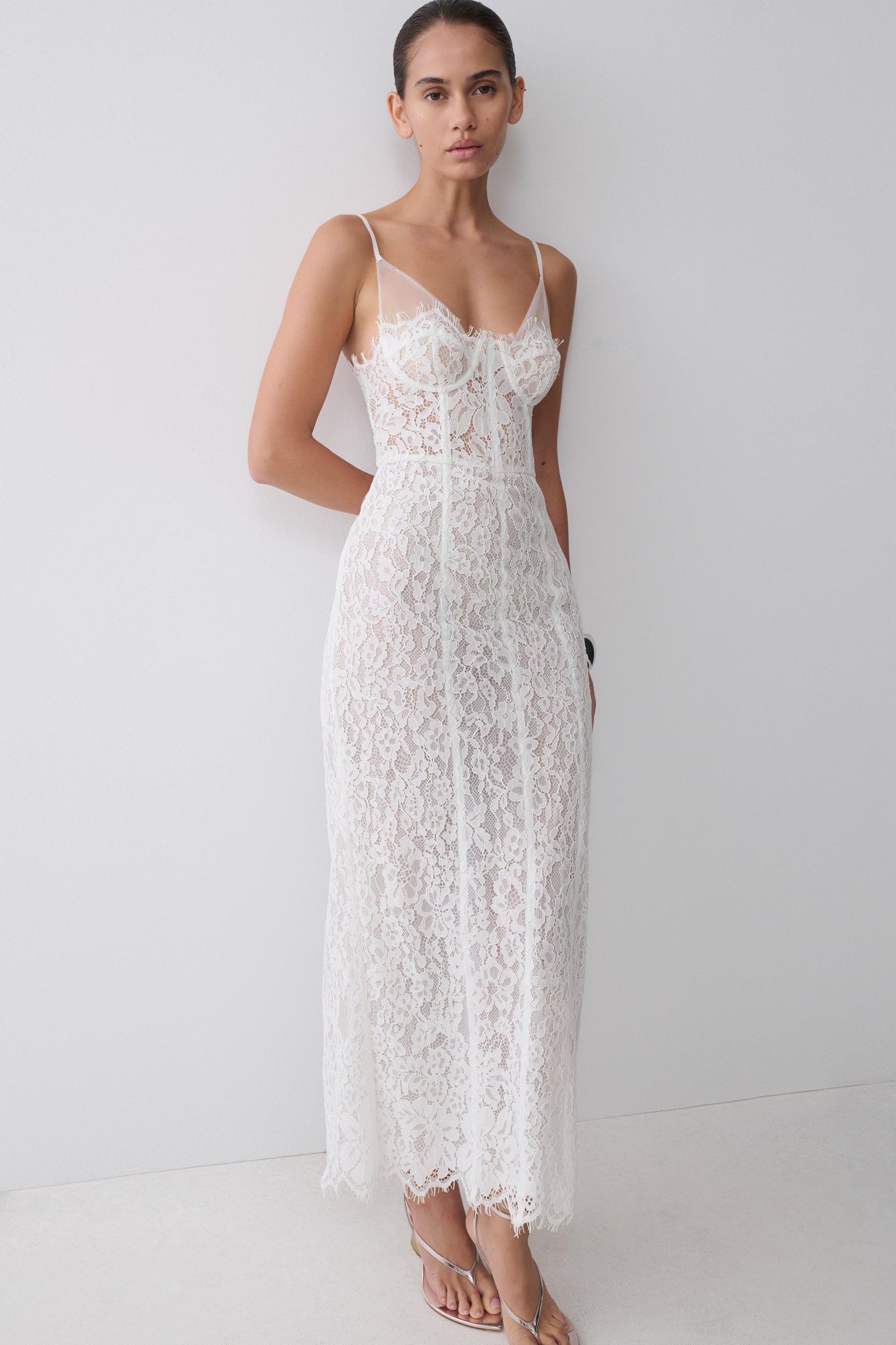 Ottilie Lace And Mesh Midi Dress - White #6