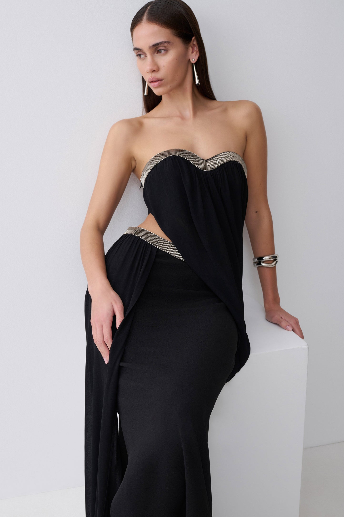 Valerie Chiffon Strapless Maxi Dress - Black