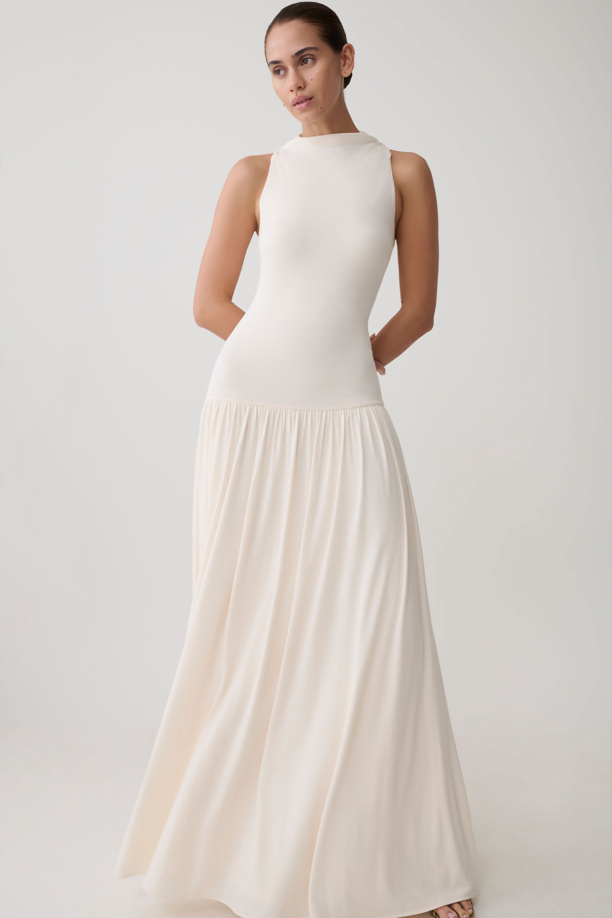 Zsela High Neck Modal Maxi Dress - Ivory #3