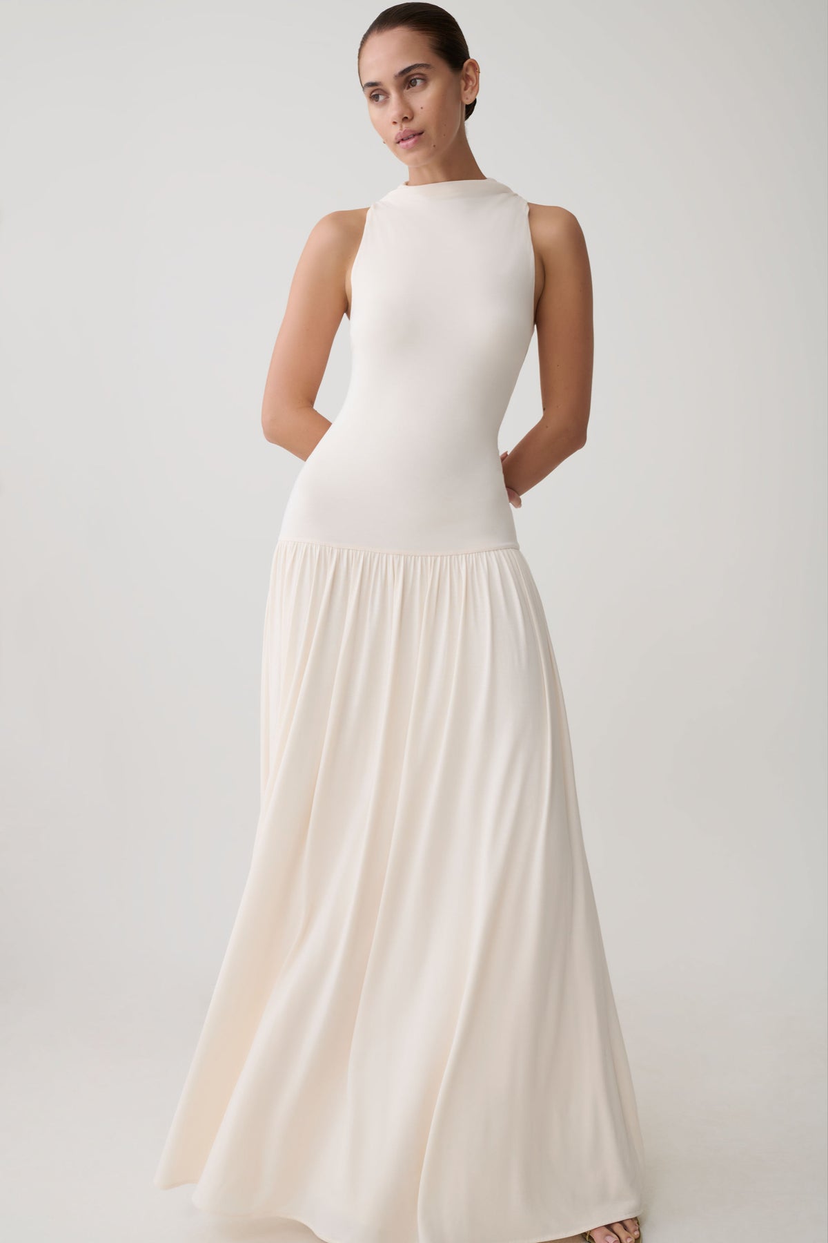 Zsela High Neck Modal Maxi Dress - Ivory #3