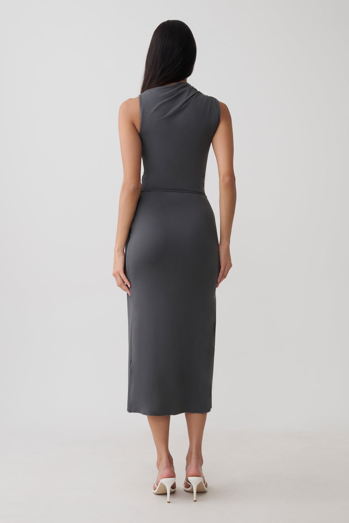 Euphemia Cupro Midi Wrap Dress - Charcoal #2