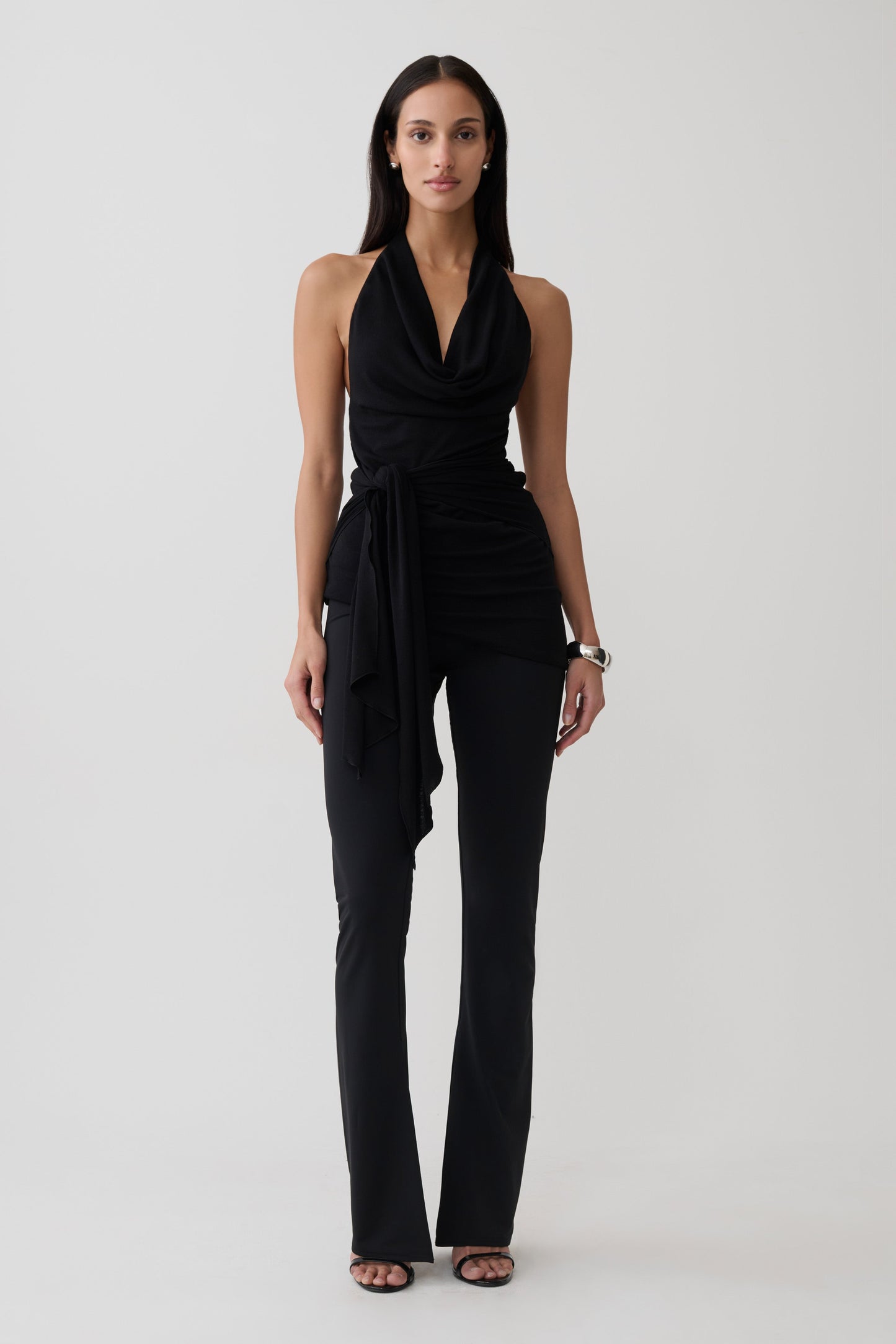 Dolorres Front Tie Halter Top - Black