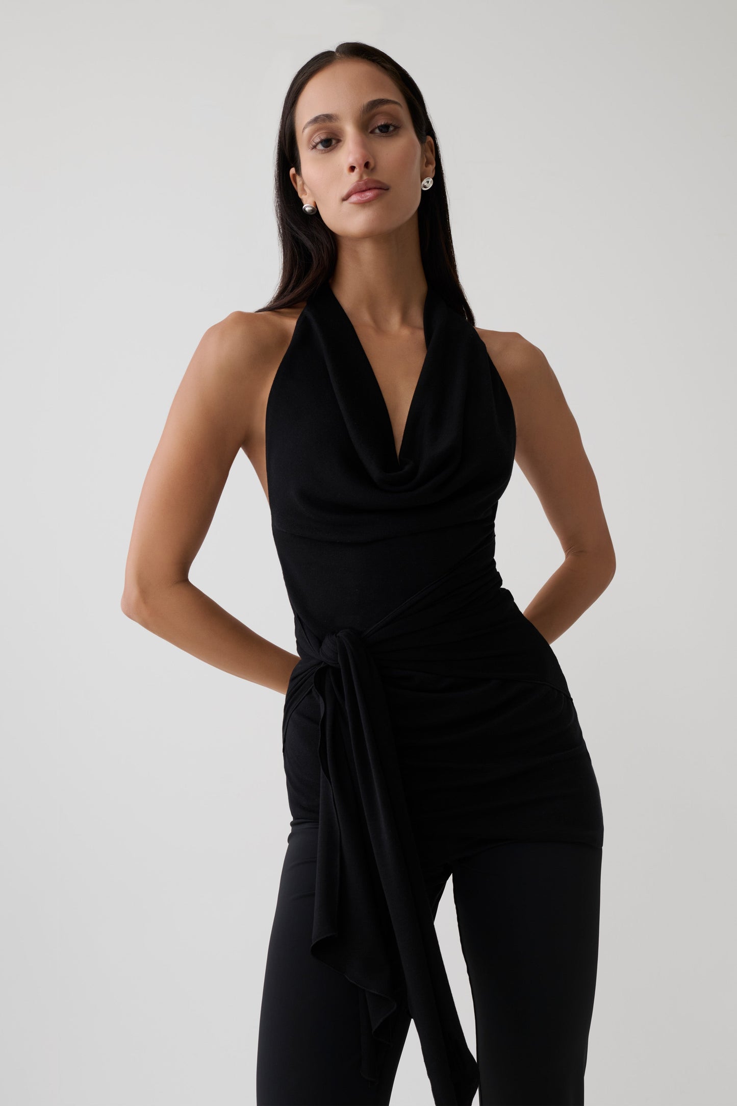 Dolorres Front Tie Halter Top - Black