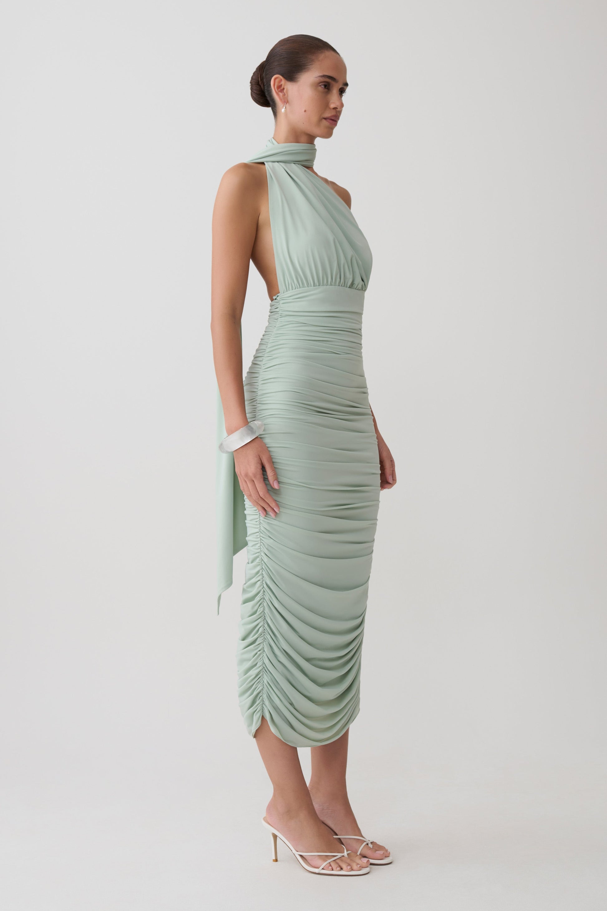 Giannie Draped Midi Dress - Aqua Grey #4