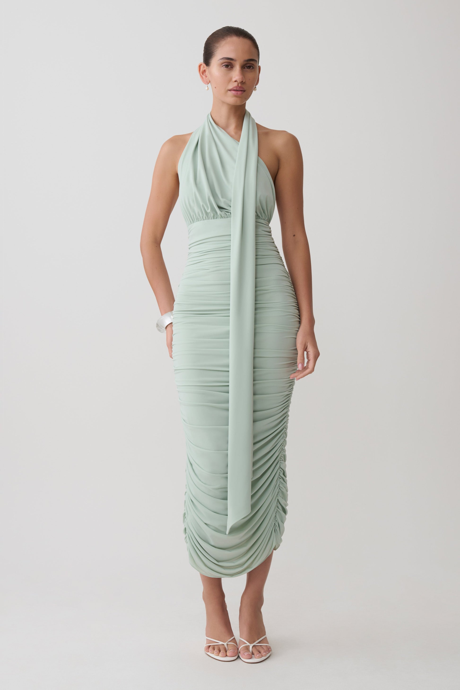 Giannie Draped Midi Dress - Aqua Grey #6