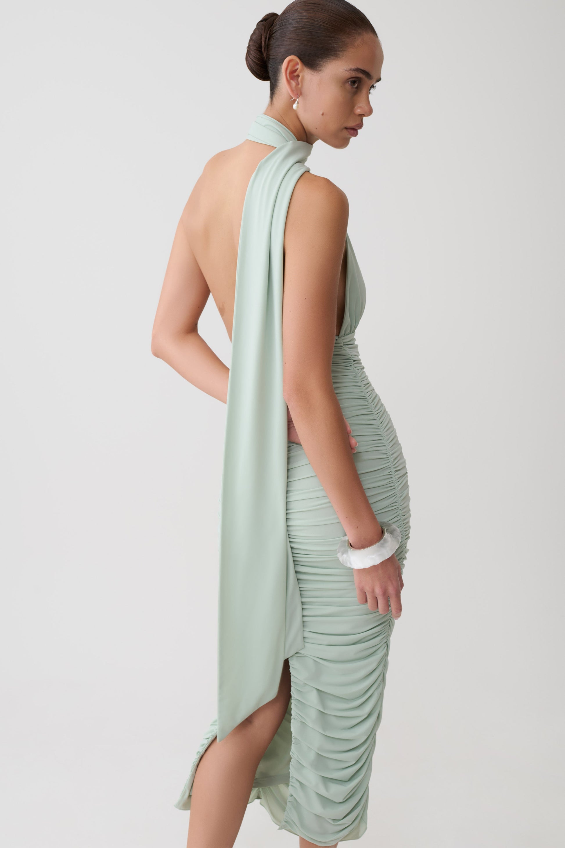 Giannie Draped Midi Dress - Aqua Grey #3