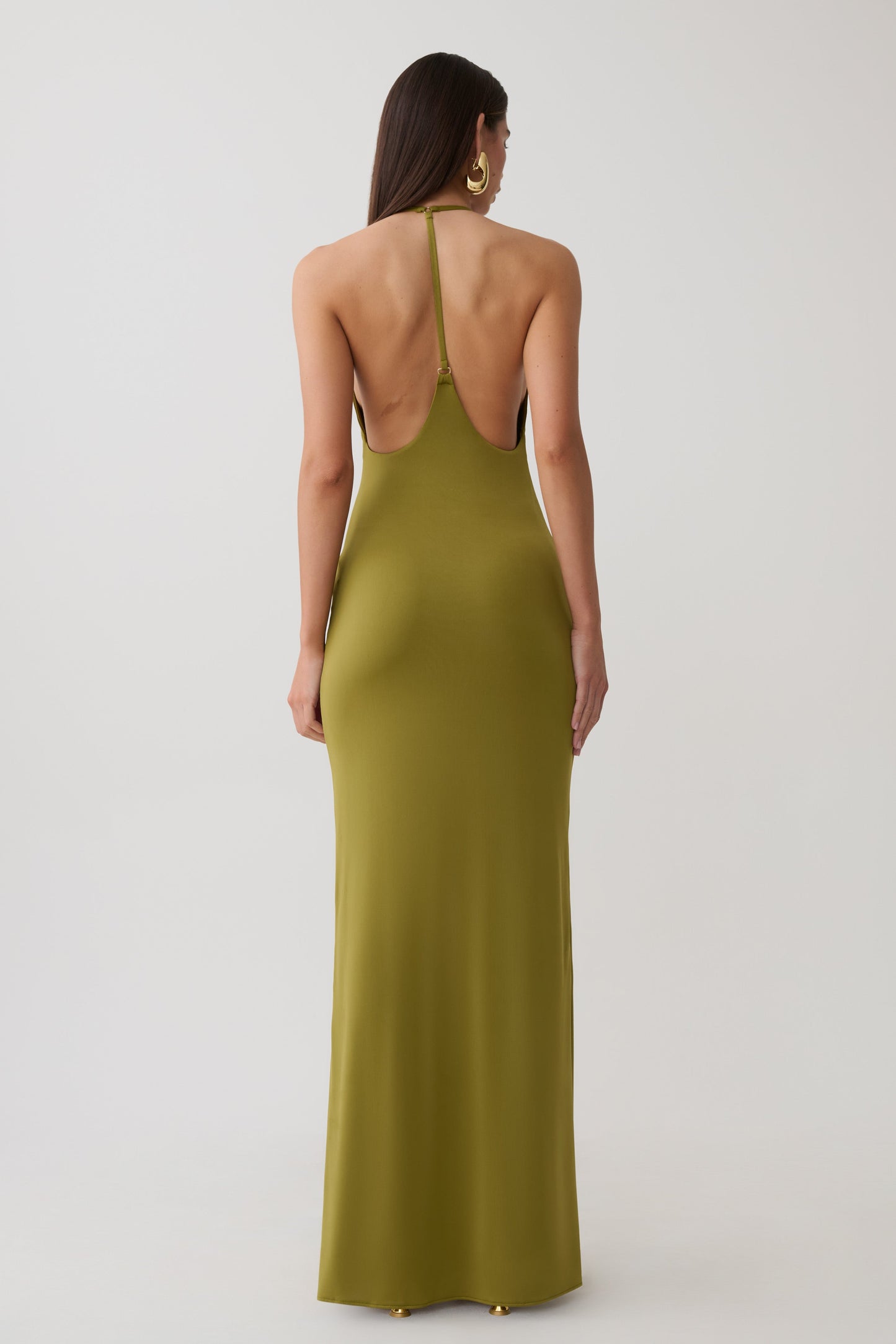 Hana Slinky Plunge Maxi Dress - Martini Olive
