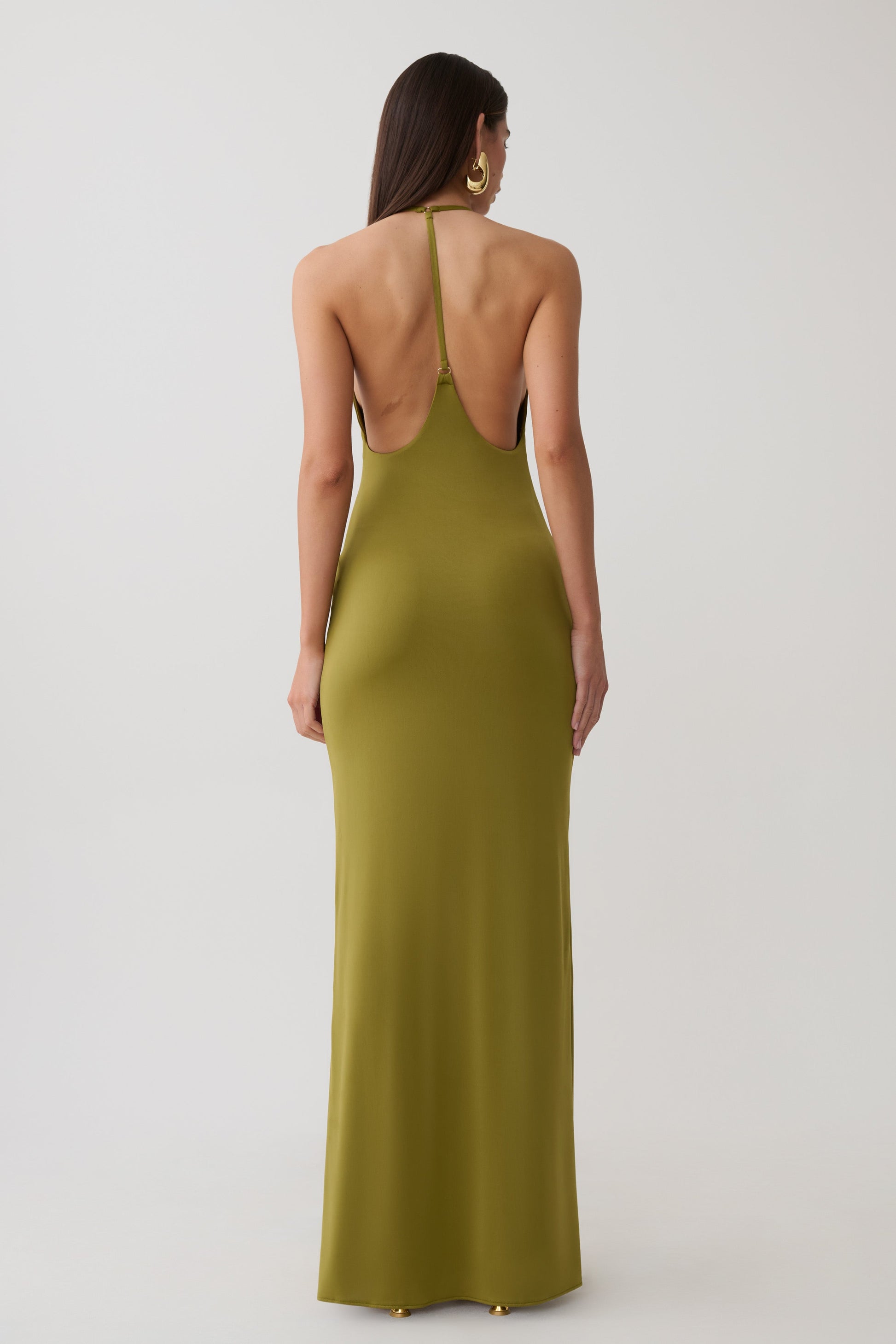 Hana Slinky Plunge Maxi Dress - Martini Olive #2