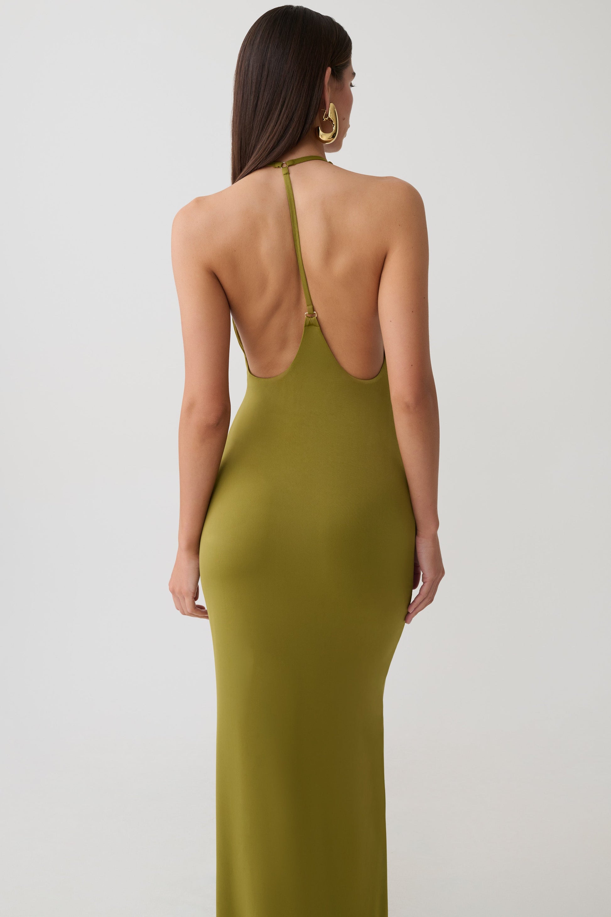 Hana Slinky Plunge Maxi Dress - Martini Olive #7