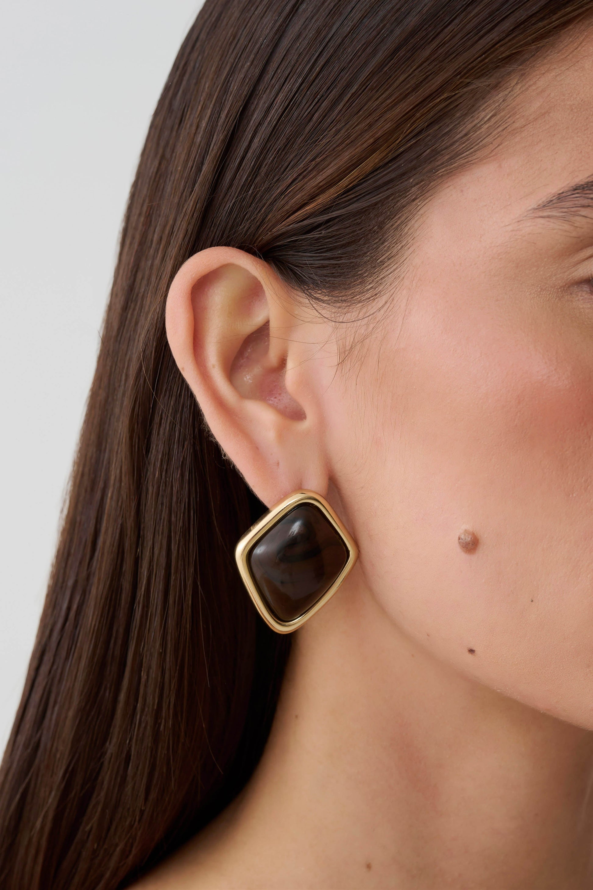Justice Framed Stone Stud Earring - Gold/Brown #2