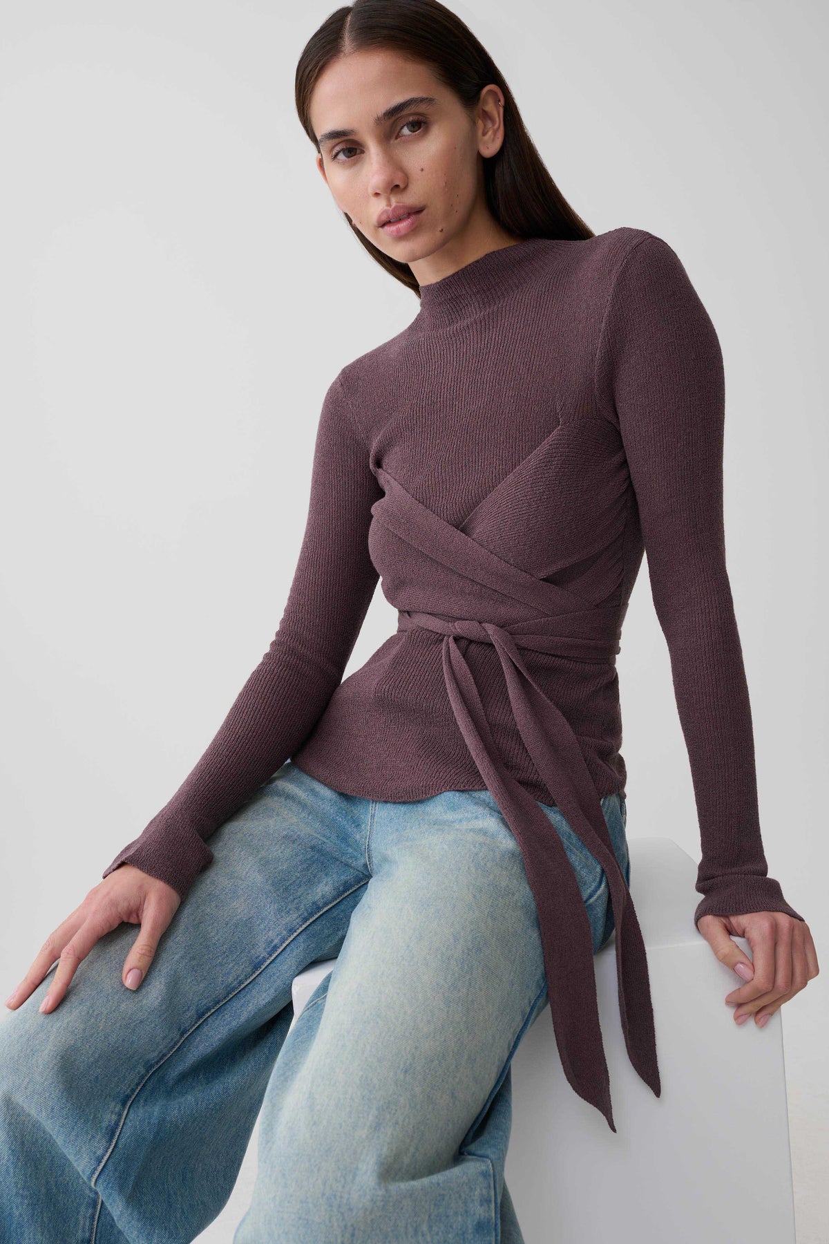 Lawson Wrap Knit Long Sleeve Top - Peppercorn #8