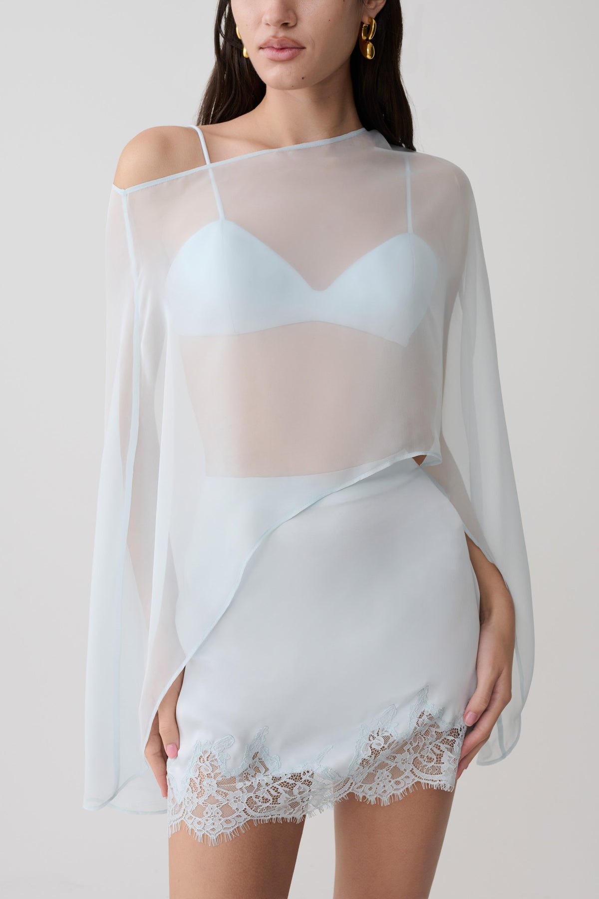 Kirstine Bralette With Chiffon Cape - Ice Blue #3