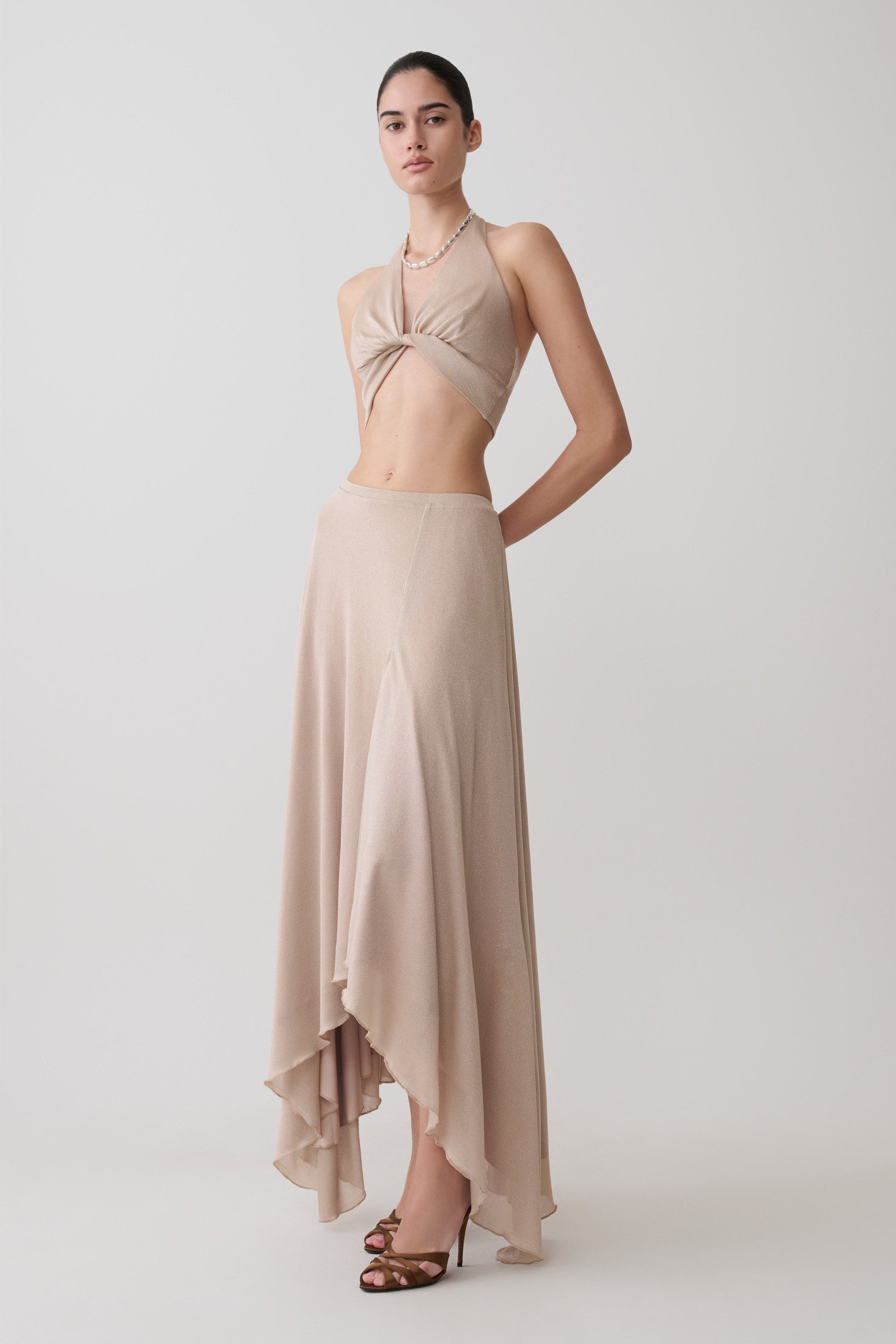 Nola Draped Lurex Halter Top - Gold #5