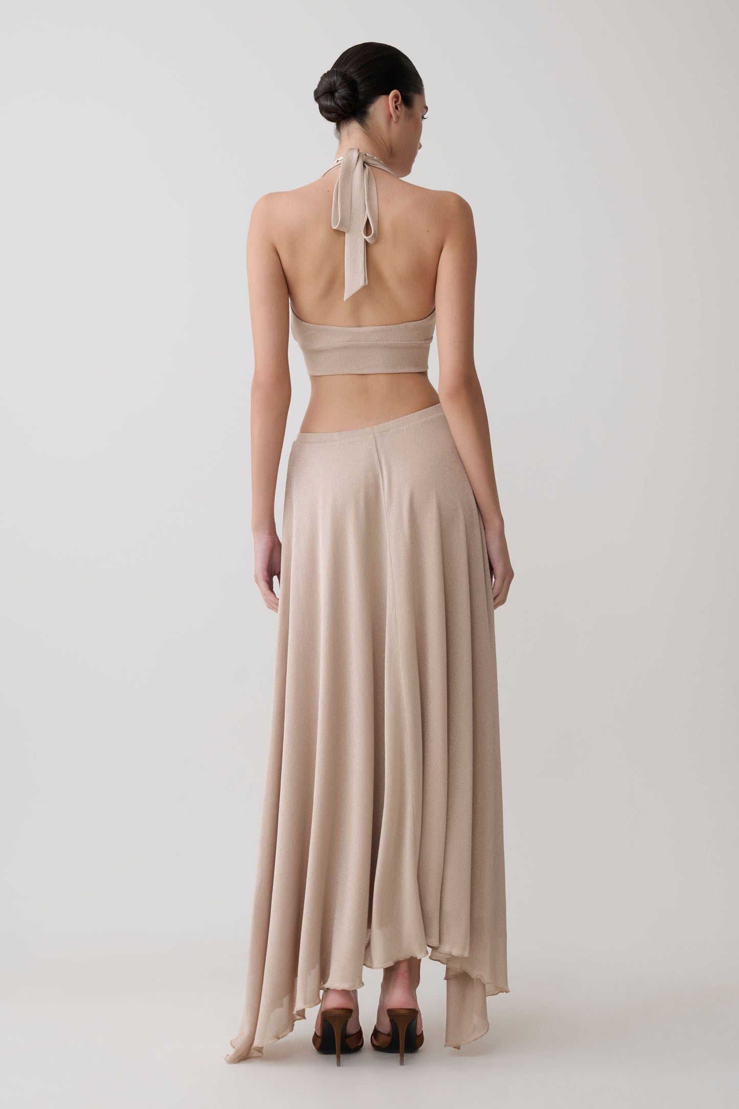 Nola Draped Lurex Halter Top - Gold
