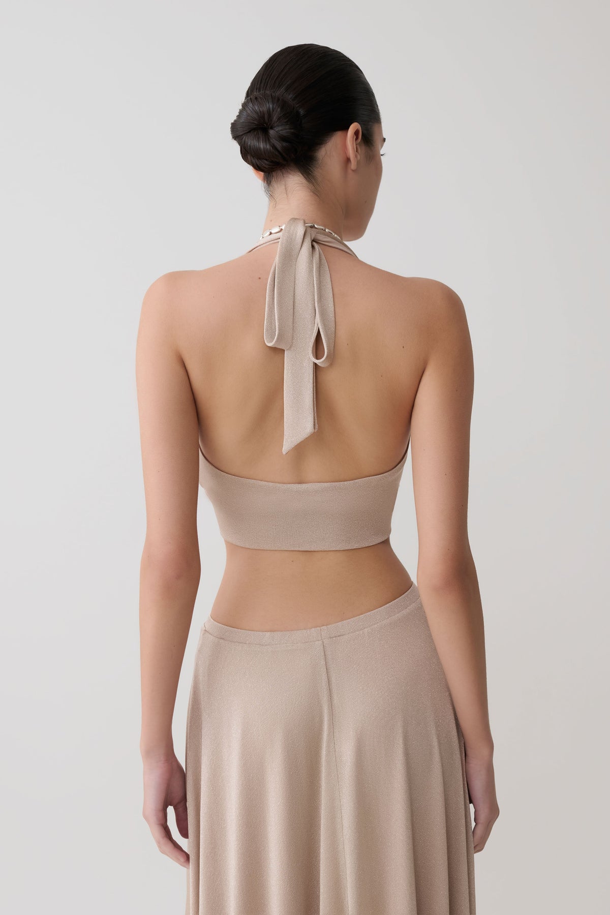 Nola Draped Lurex Halter Top - Gold #10