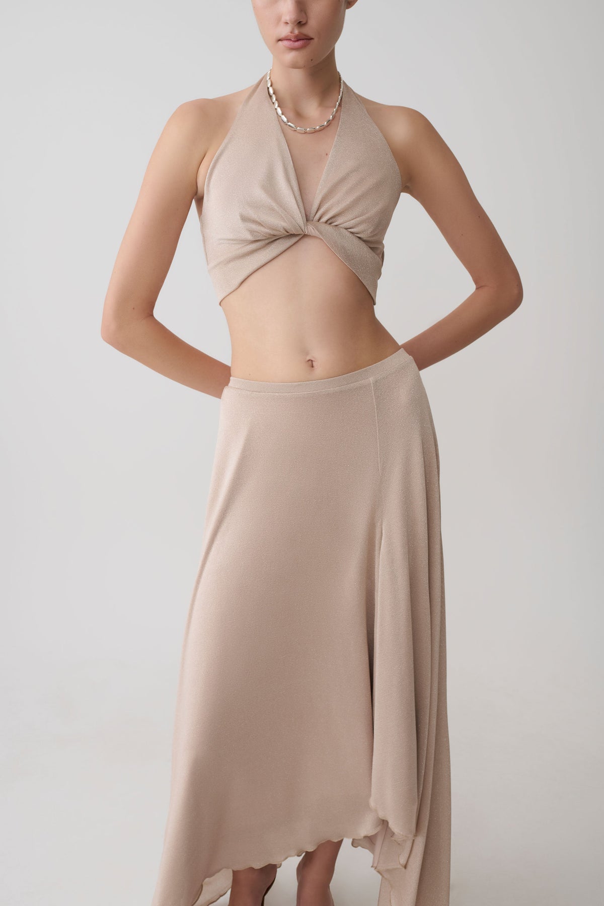 Nola Draped Lurex Halter Top - Gold #8