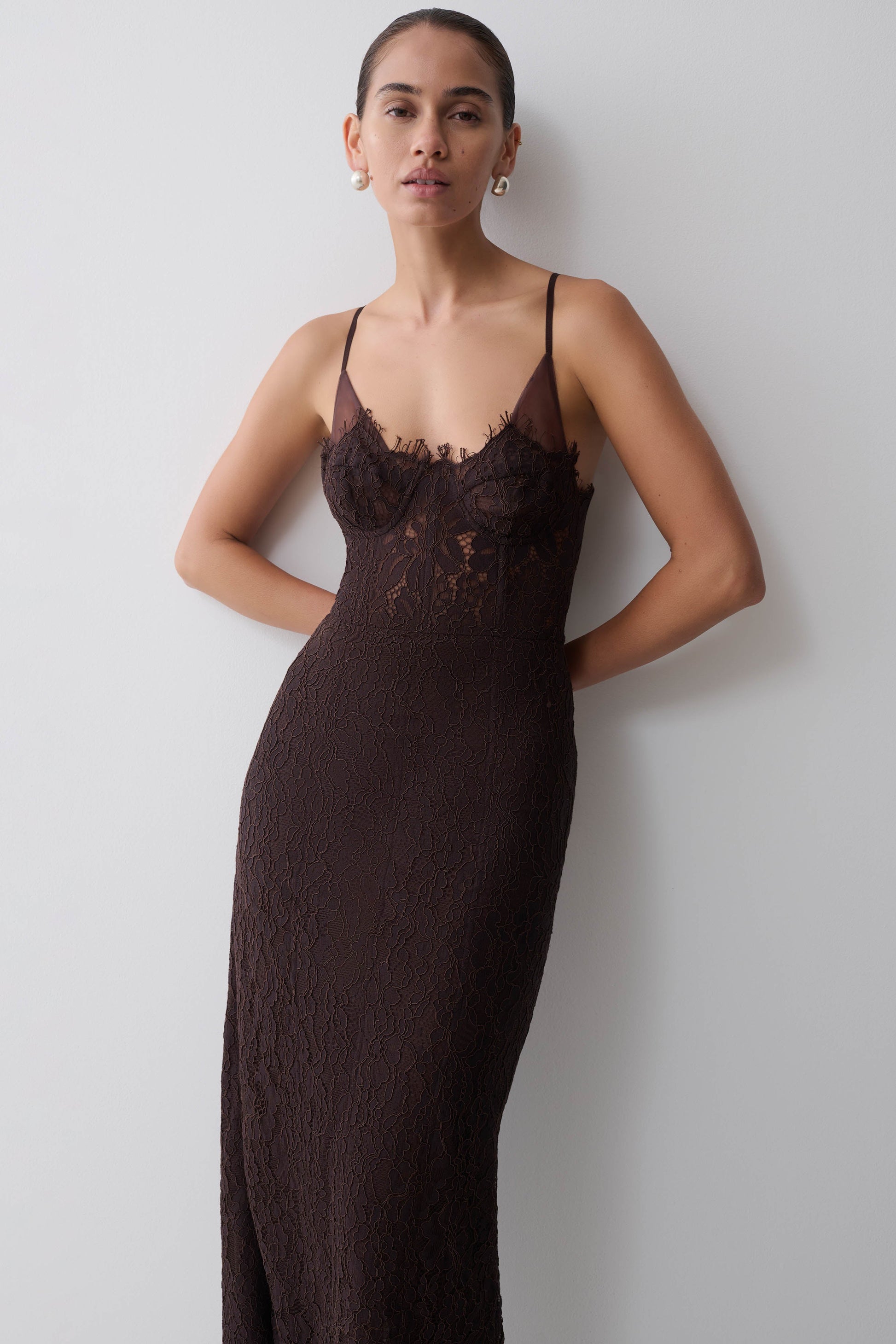 Ottilie Lace And Mesh Midi Dress - Dark Chocolate #6
