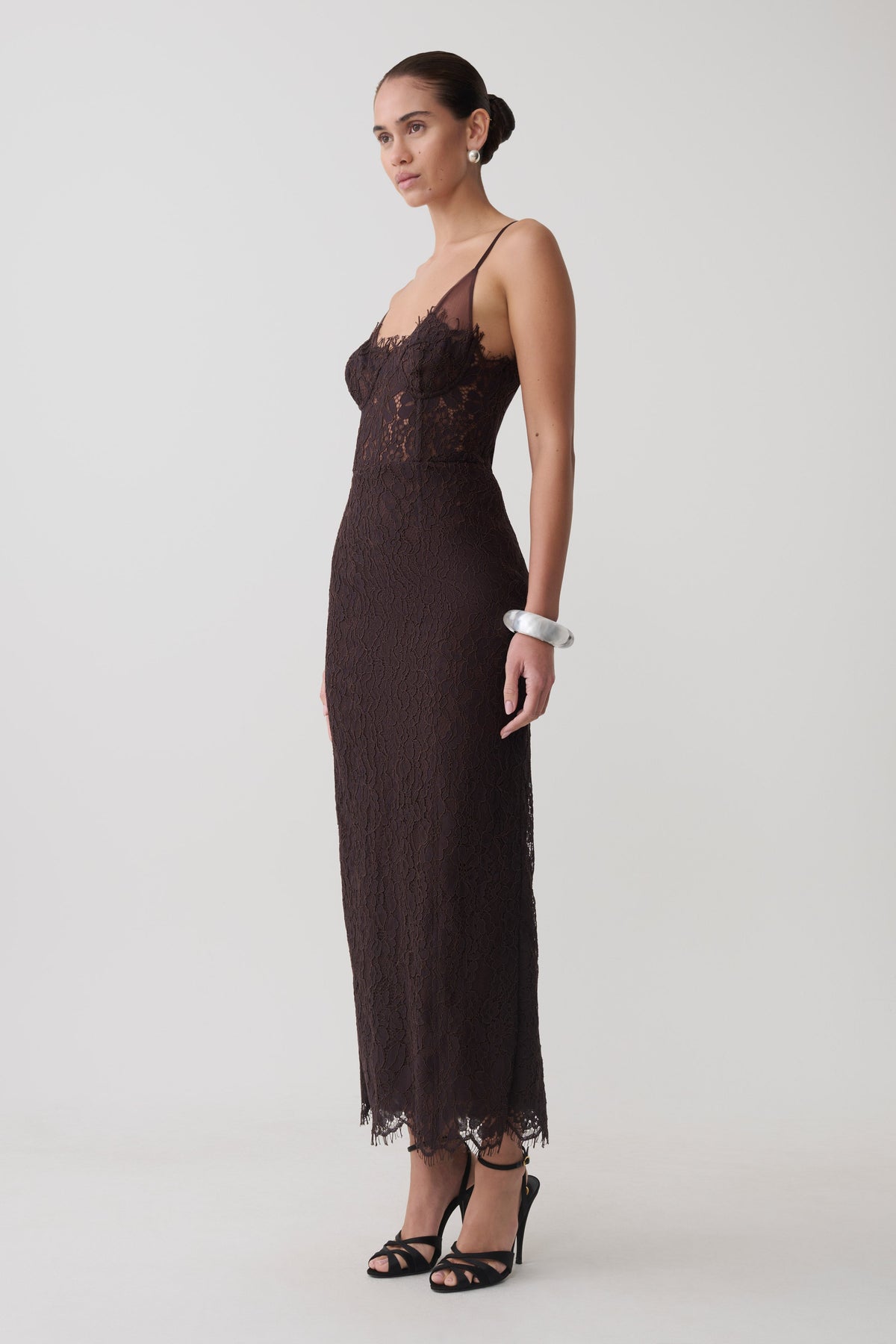Ottilie Lace And Mesh Midi Dress - Dark Chocolate #4