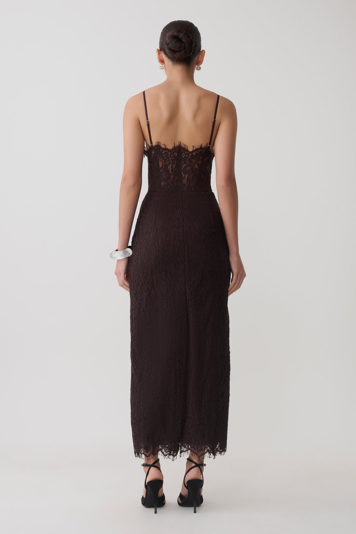 Ottilie Lace And Mesh Midi Dress - Dark Chocolate #2