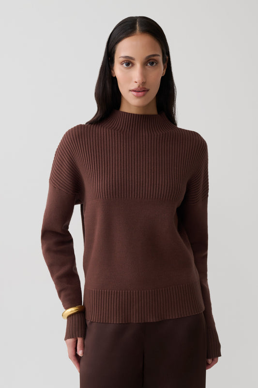 Stanley Ribbed High Neck Jumper - Chocolate