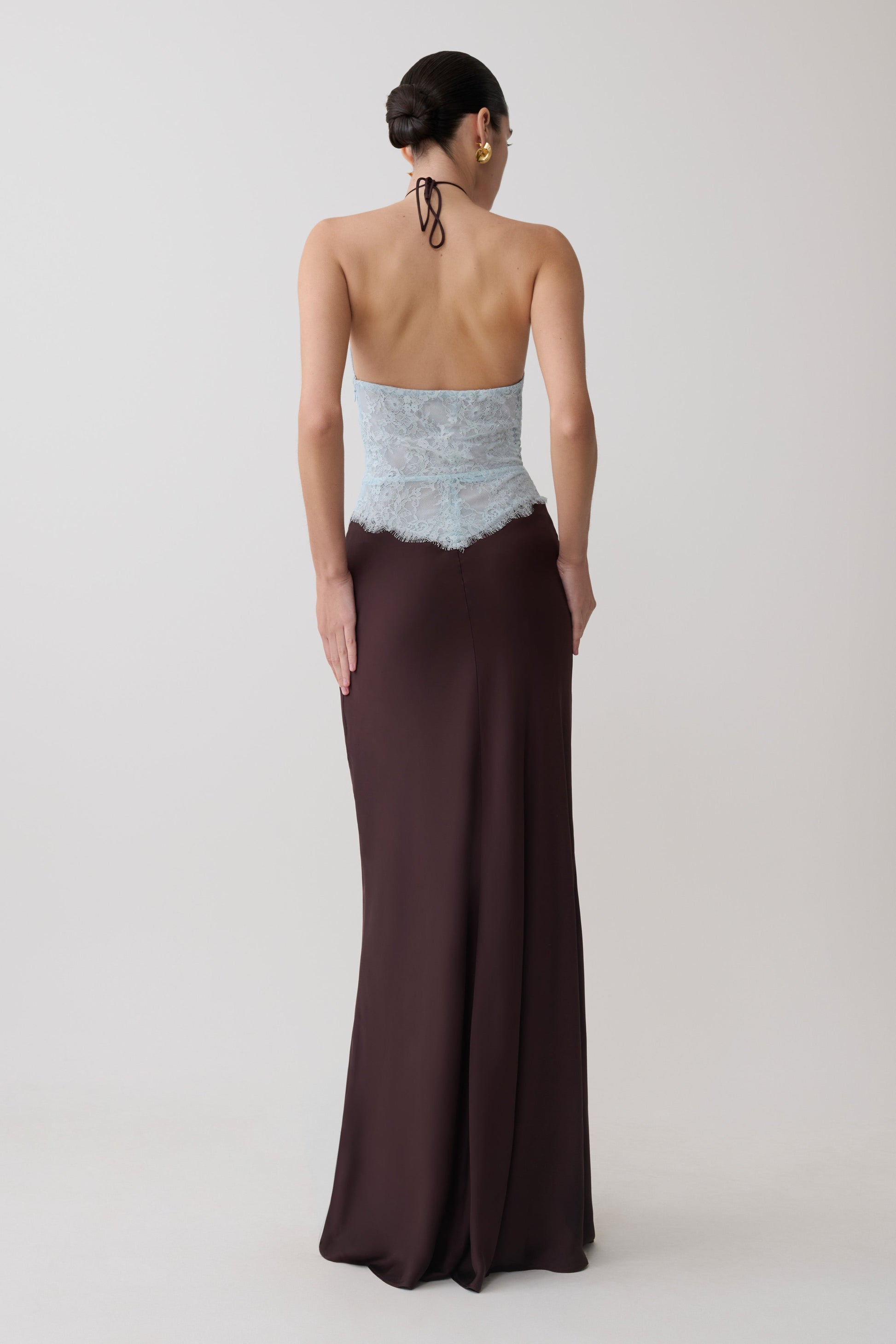 Sascha Lace And Satin Halter Maxi Dress - Ice Blue/Chocolate #2
