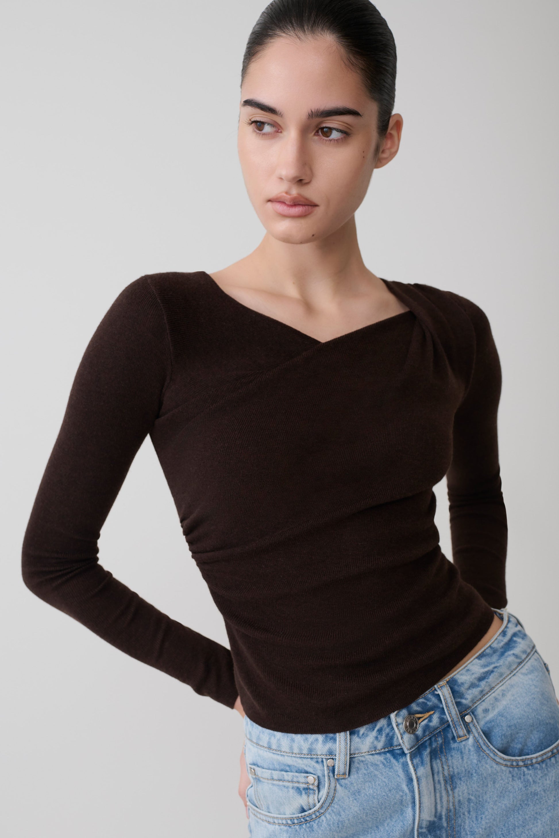 Culver Draped Twist Knit Top - Chocolate #3