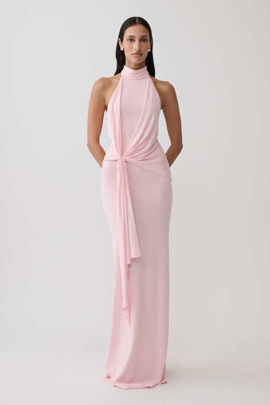 Cindylou Halter Knit Maxi Dress - Baby Pink