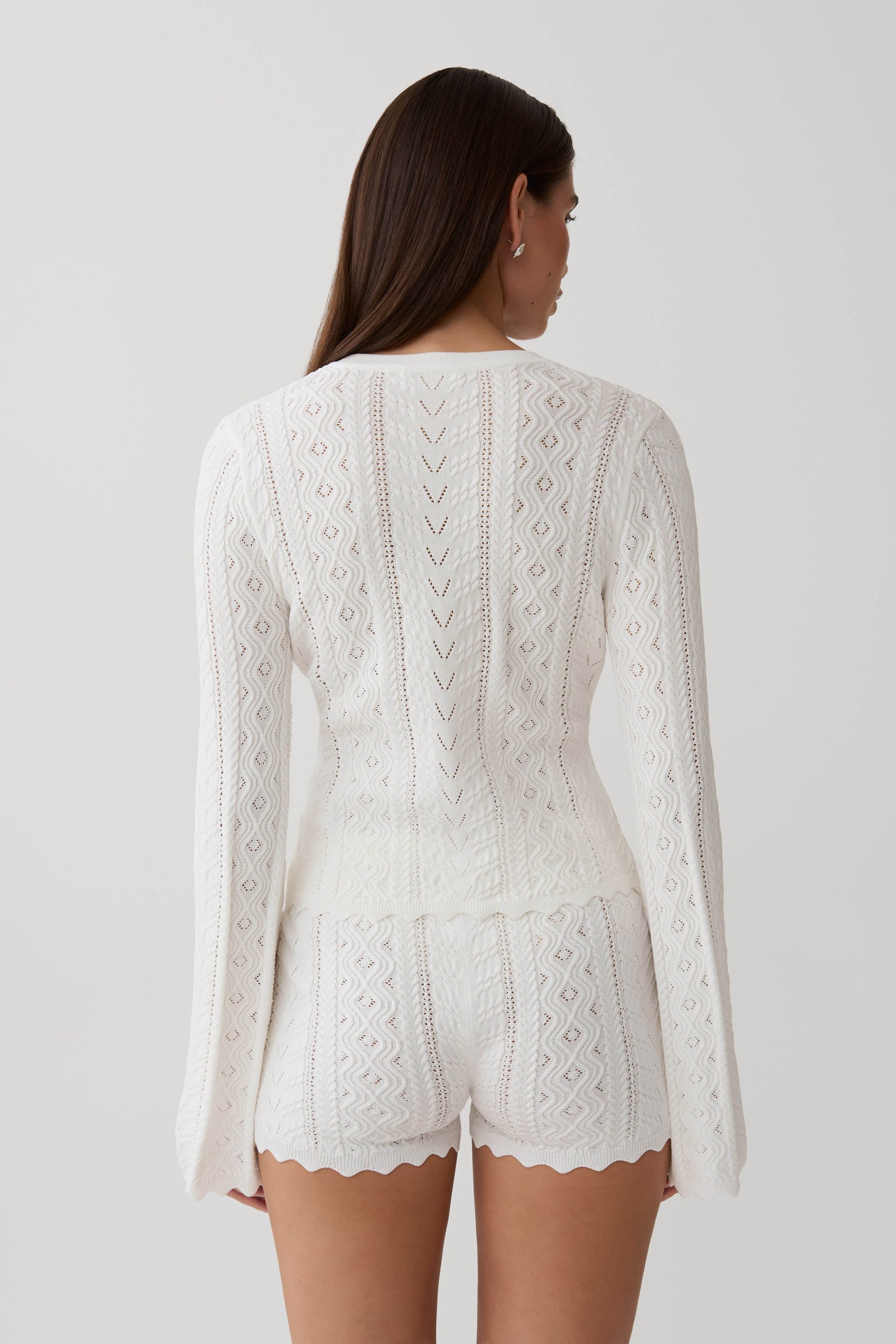 Darlene Pointelle Knit Long Sleeve Top - White #2
