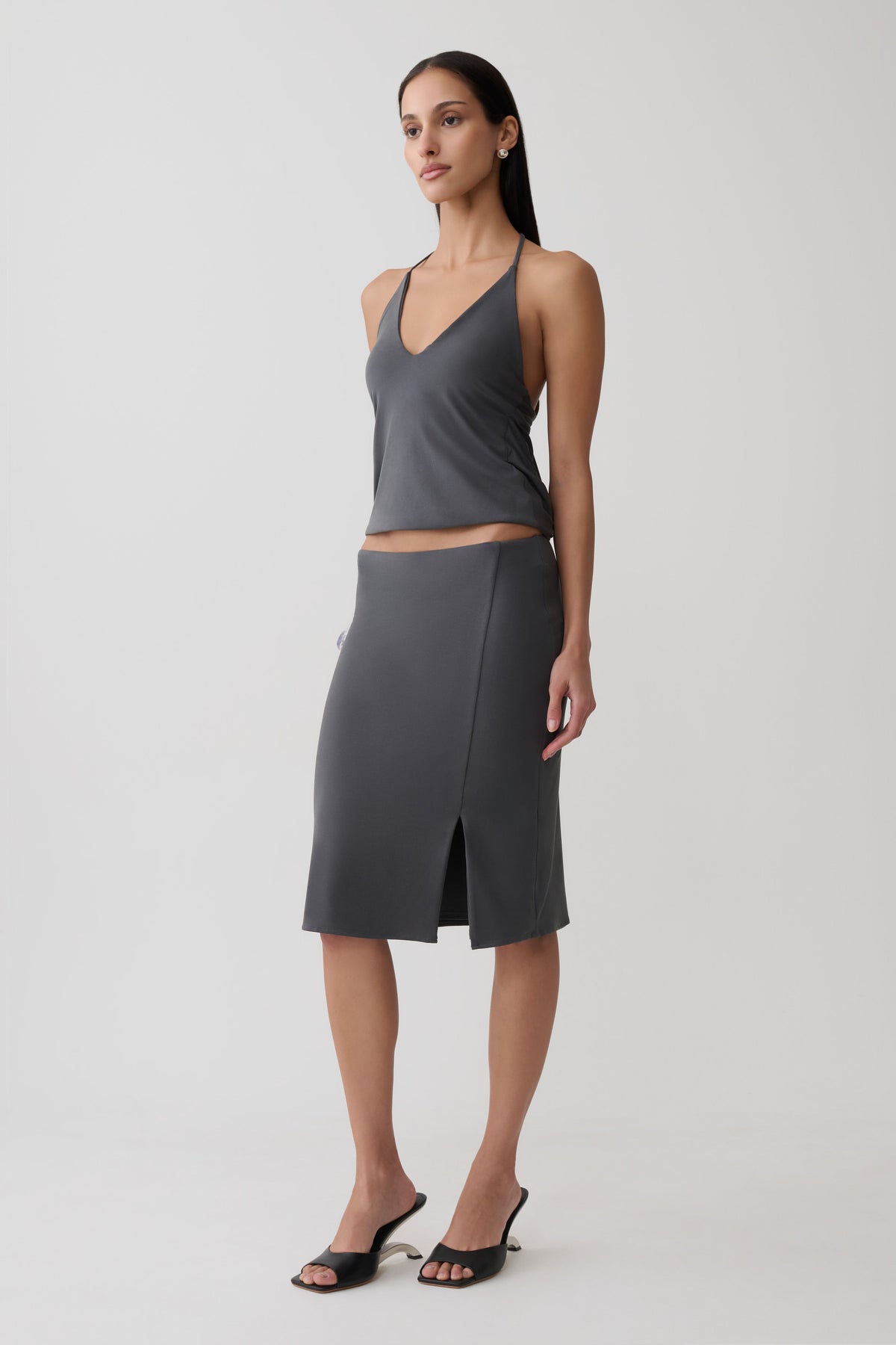 Fenn Peached Jersey Draped Back Top - Charcoal #4