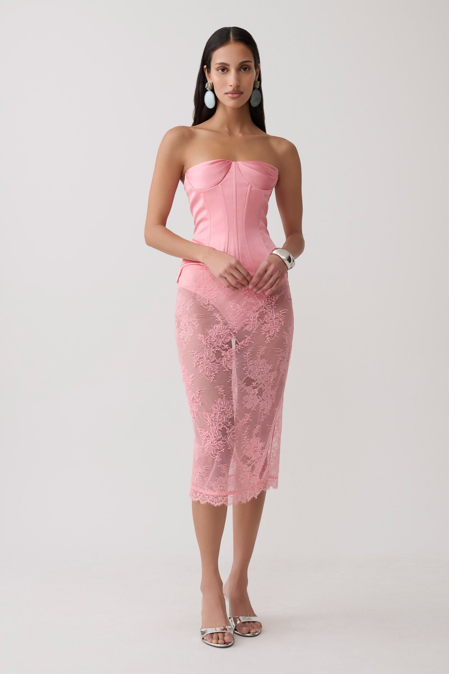 Marcelle Lace Midi Skirt - Pink