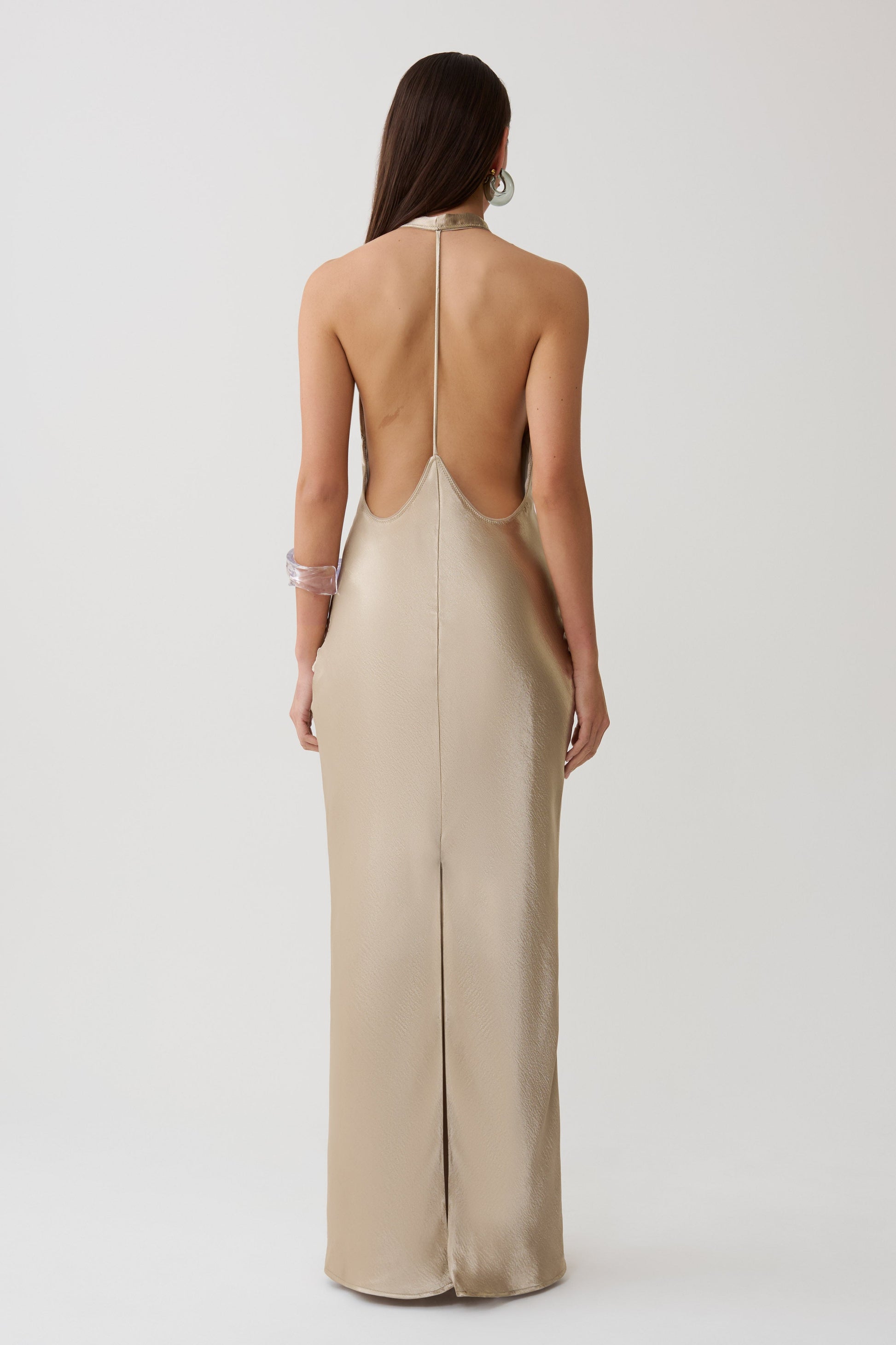 Peyton V neck Satin Maxi Dress - Gold #2