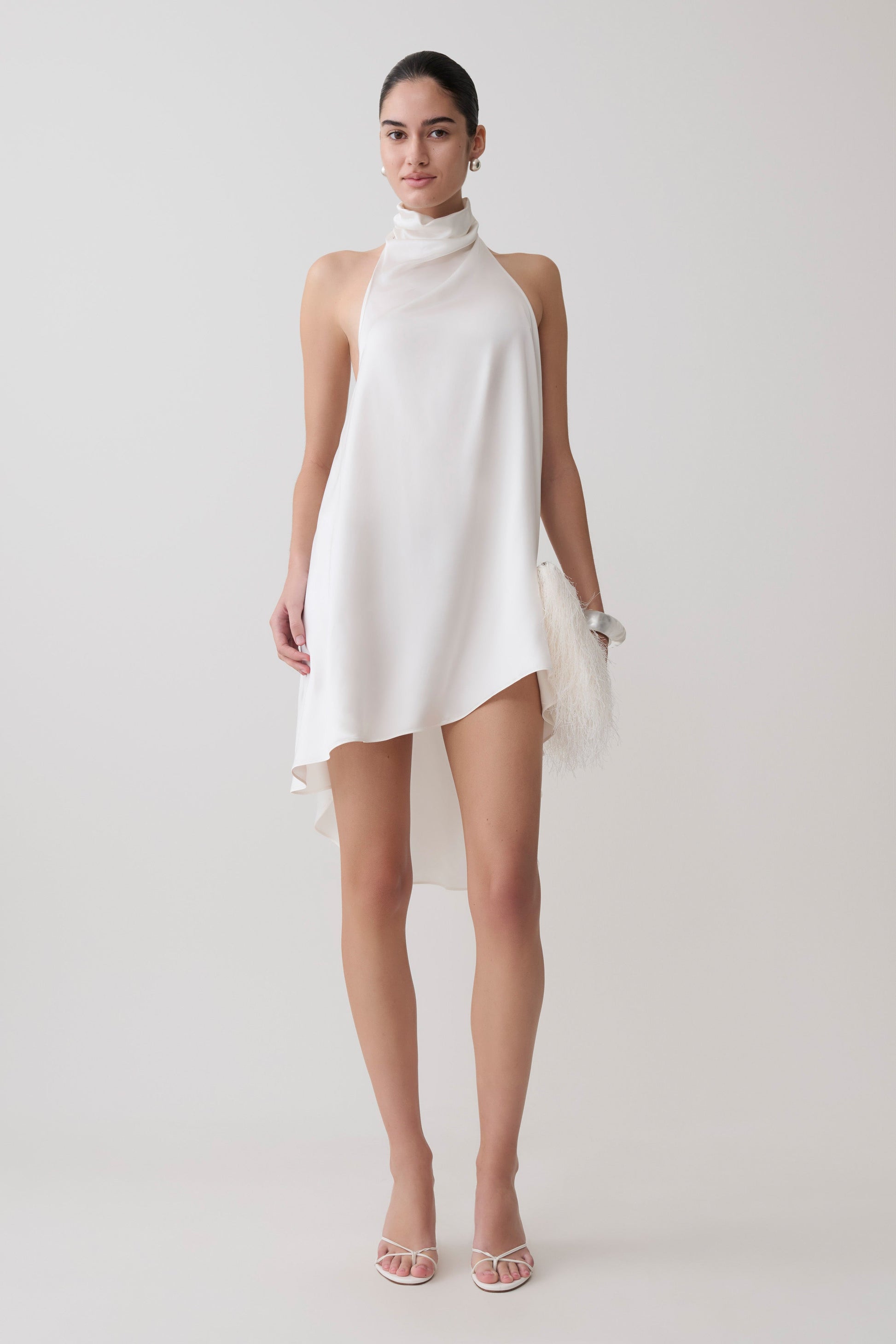 Sydney Asymmetrical Satin Halter Mini Dress - Ivory #6