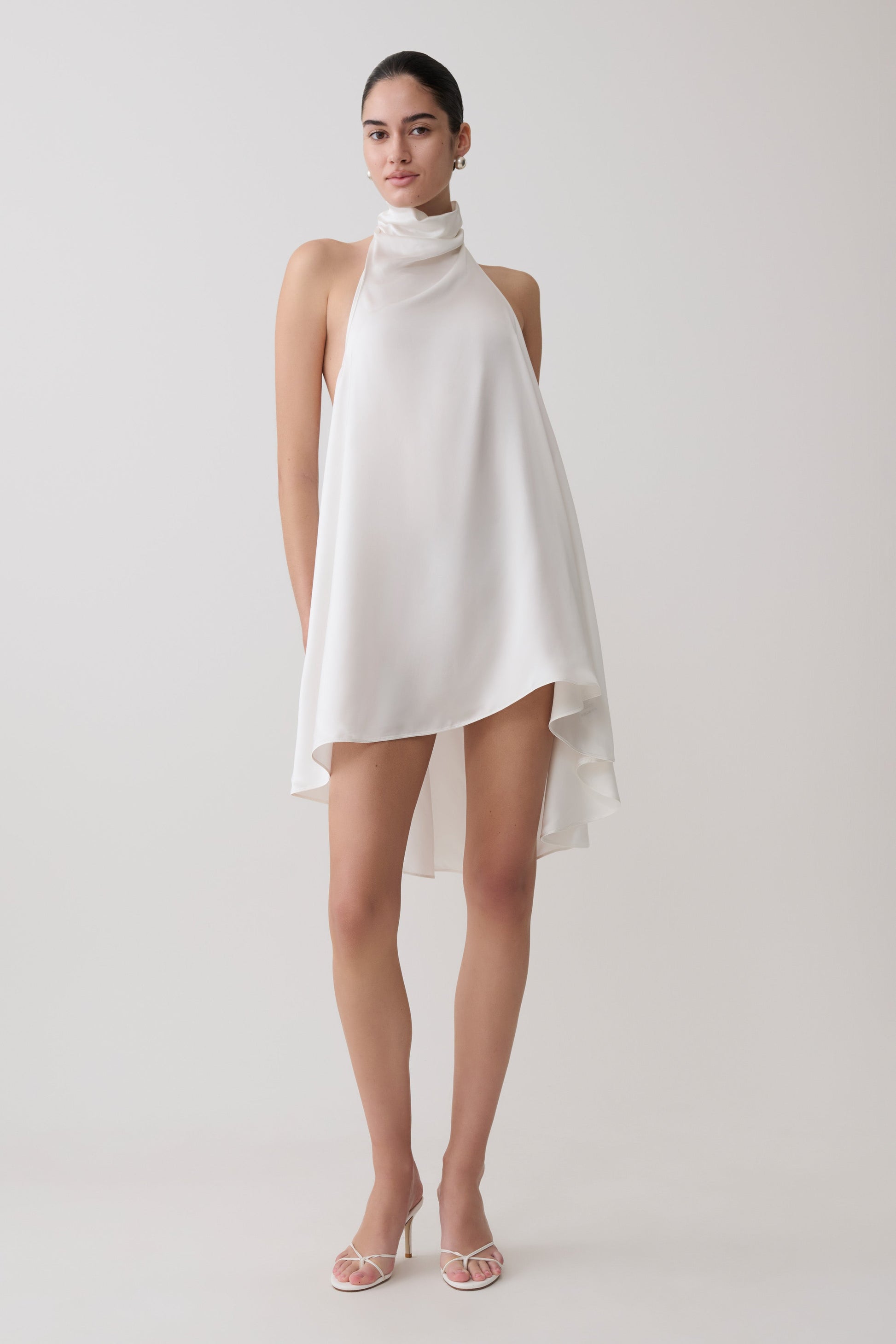 Sydney Asymmetrical Satin Halter Mini Dress - Ivory #7