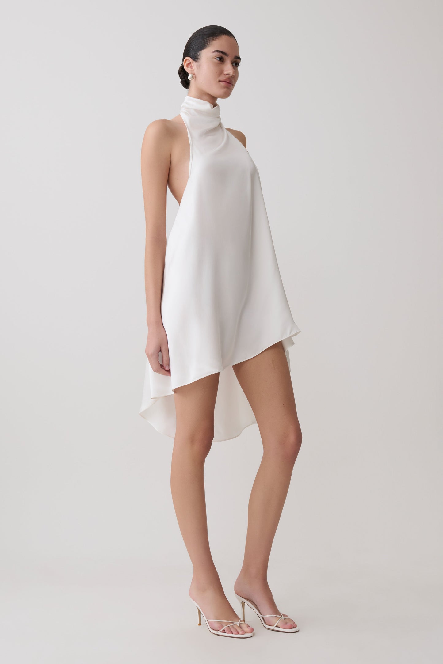Sydney Asymmetrical Satin Halter Mini Dress - Ivory