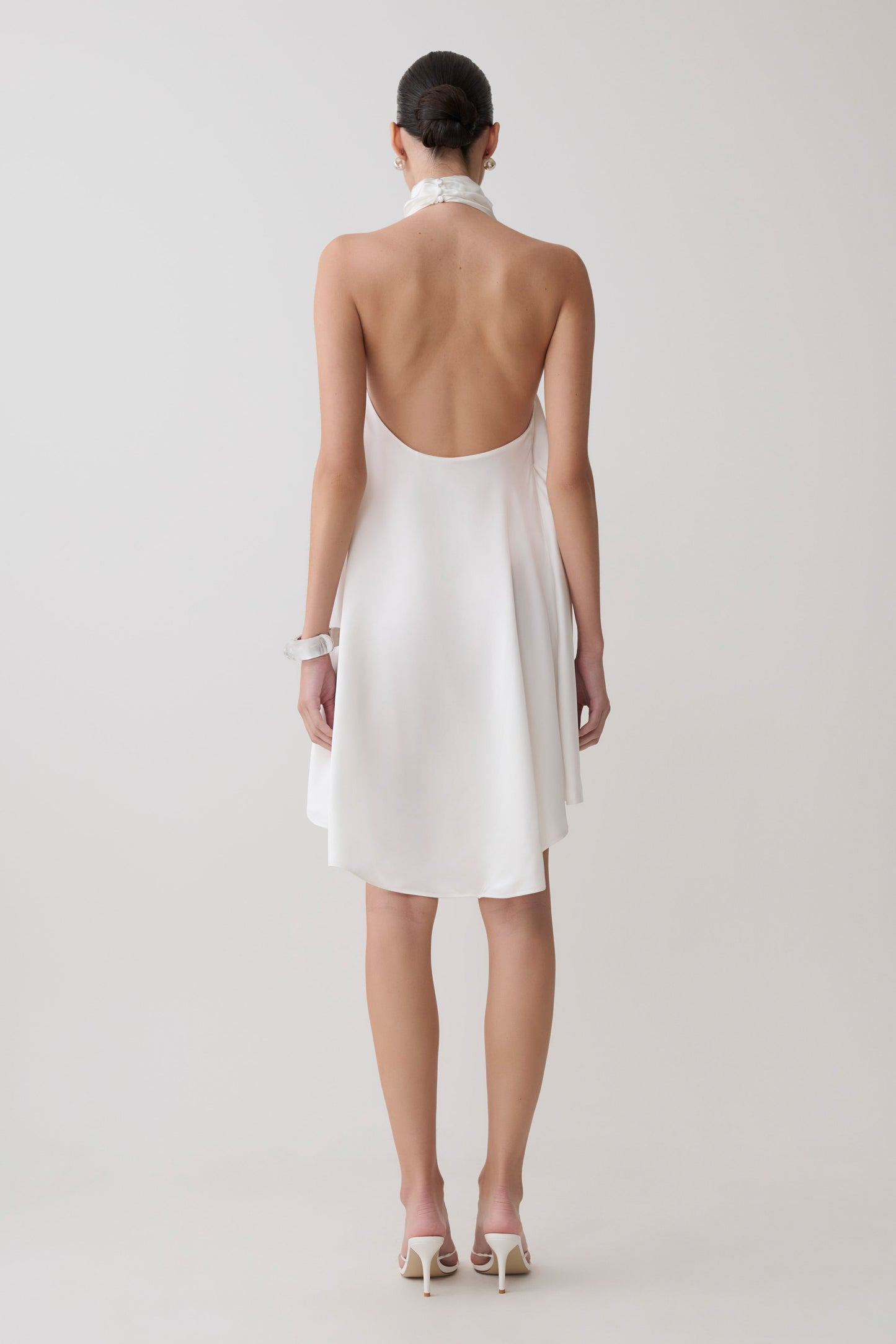 Sydney Asymmetrical Satin Halter Mini Dress - Ivory